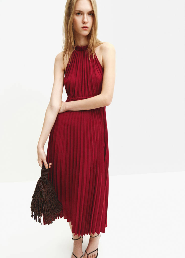Pleated halter neck dress — Cherry