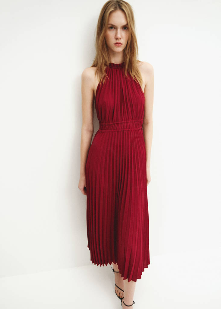 Pleated halter neck dress — Cherry