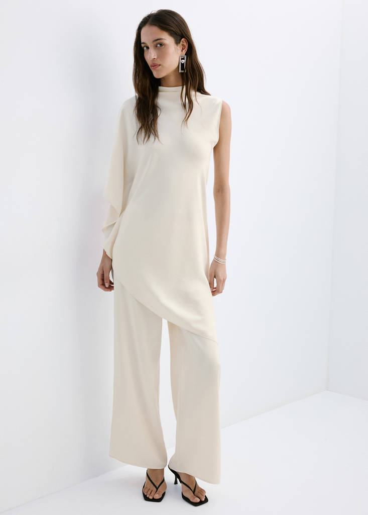 Satin straight-fit trousers — Ecru