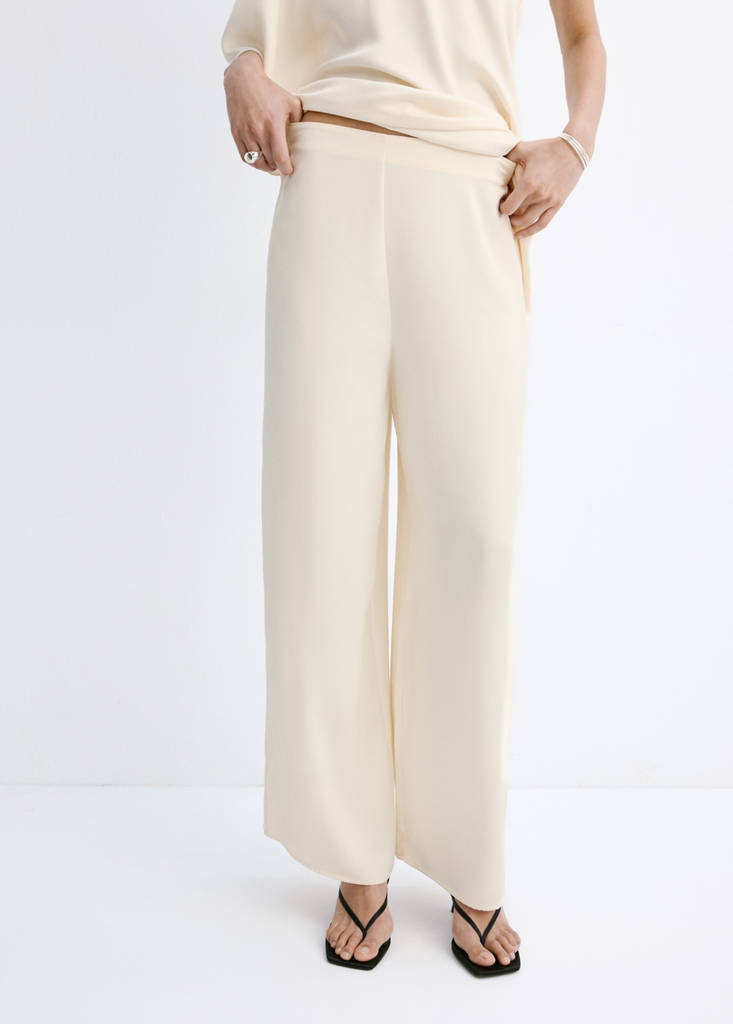 Satin straight-fit trousers — Ecru