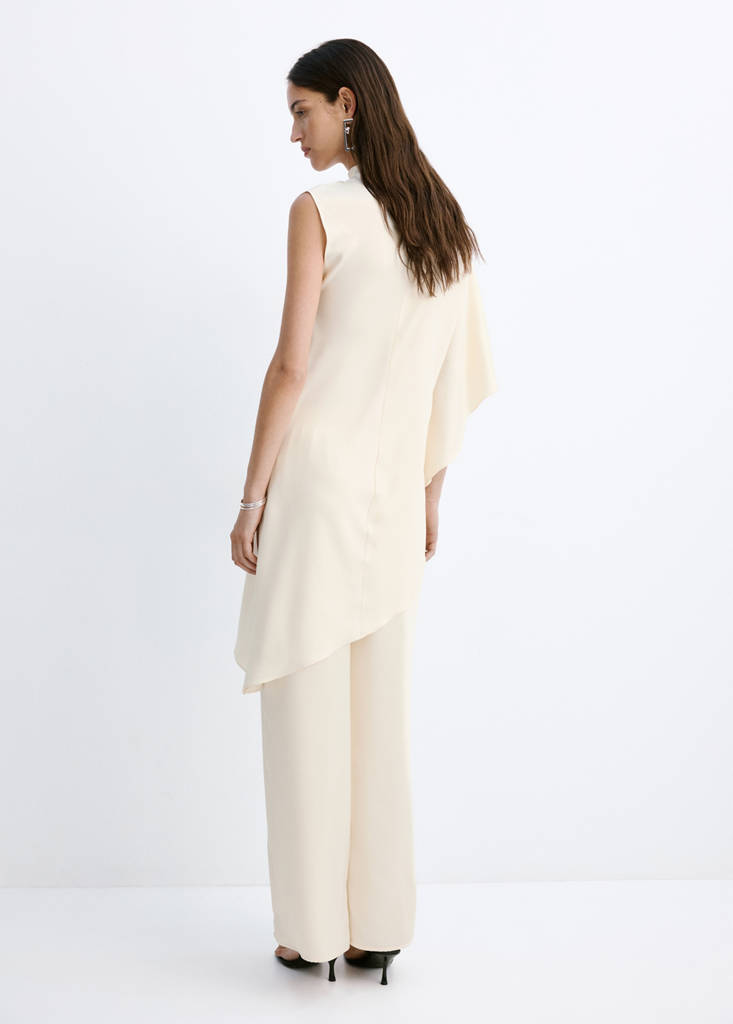 Satin straight-fit trousers — Ecru