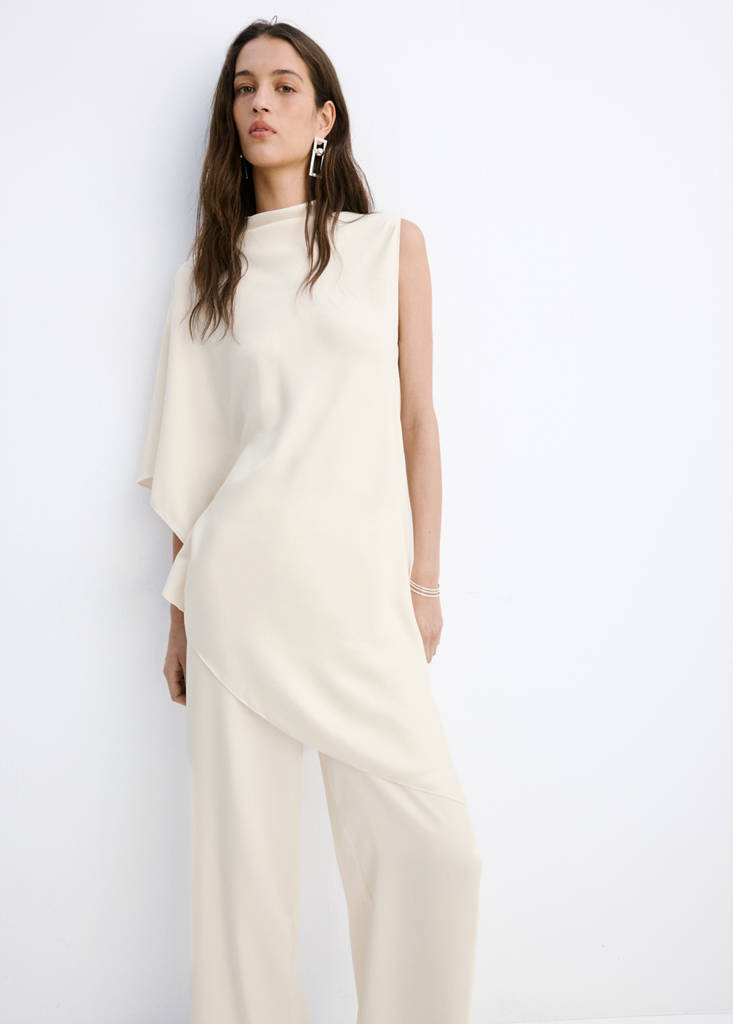Satin straight-fit trousers — Ecru
