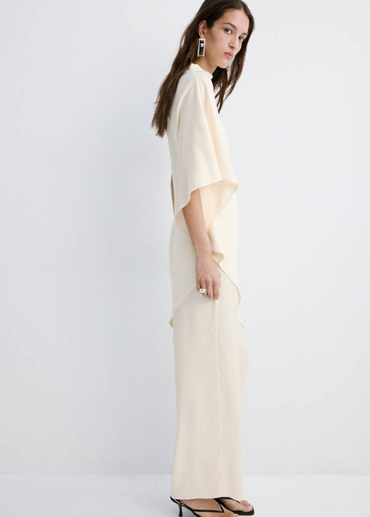 Satin straight-fit trousers — Ecru
