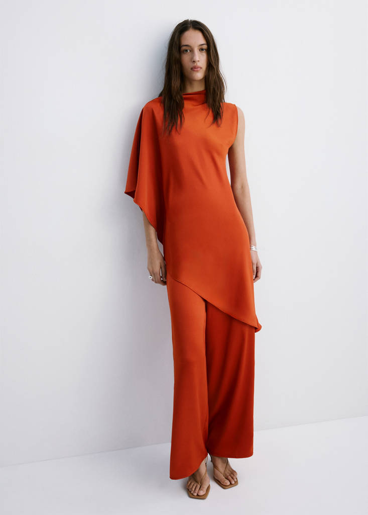 Satin straight-fit trousers — Russet