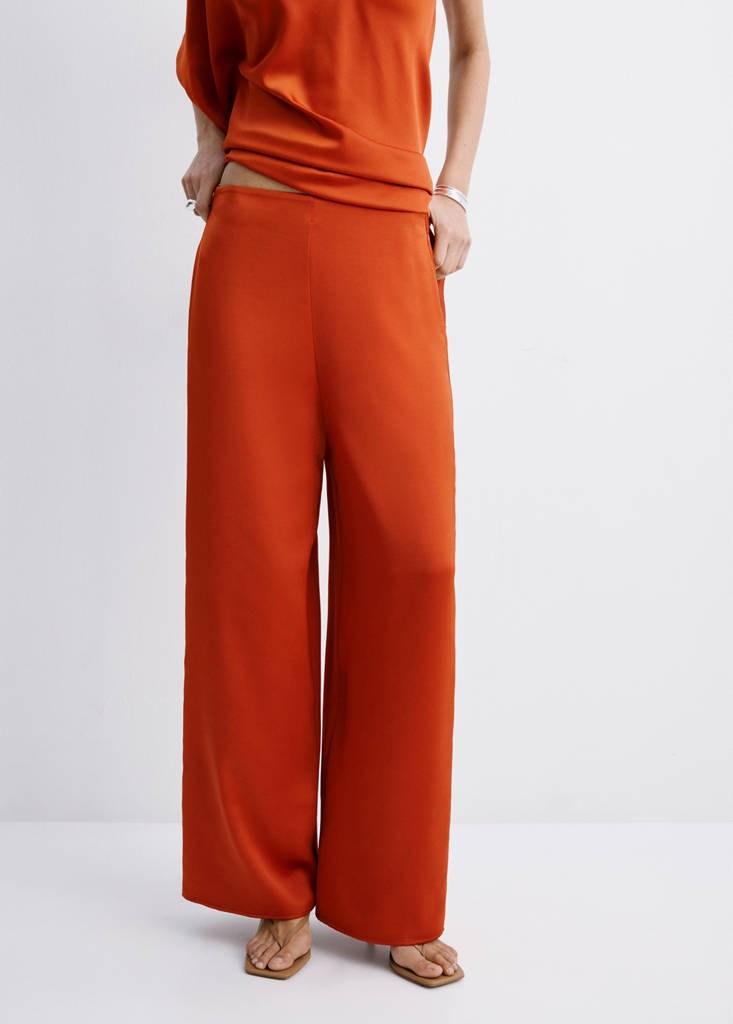 Satin straight-fit trousers — Russet