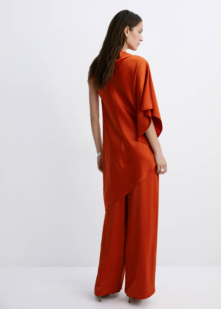 Satin straight-fit trousers — Russet