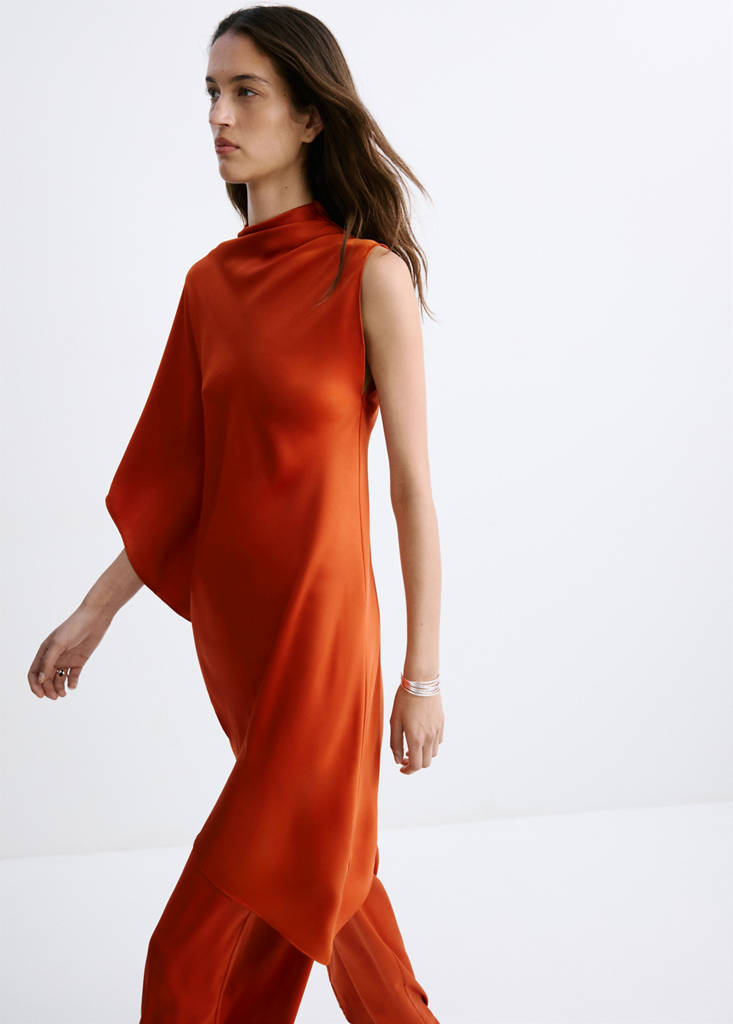 Satin straight-fit trousers — Russet