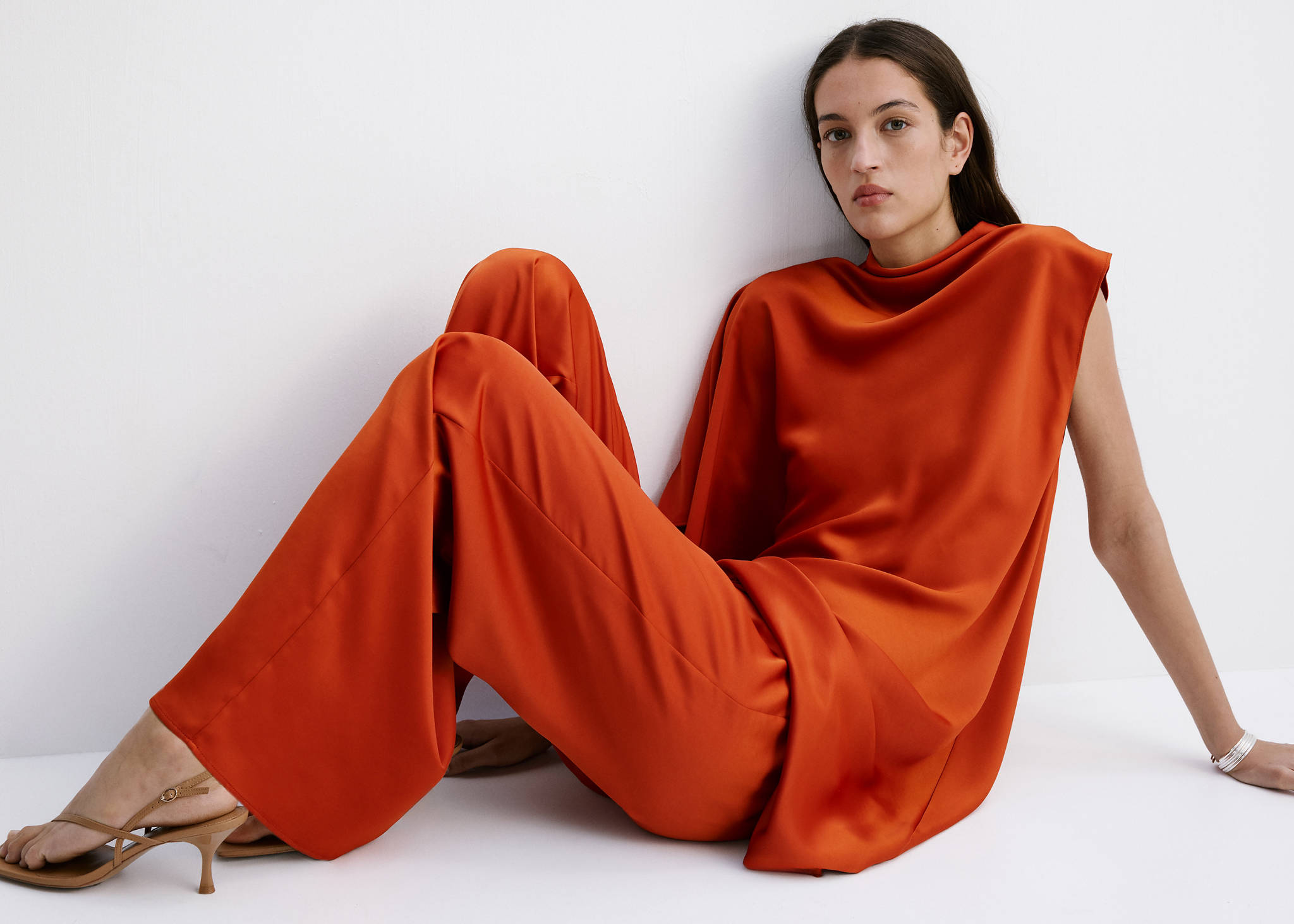 Satin straight-fit trousers - Panoramic plane