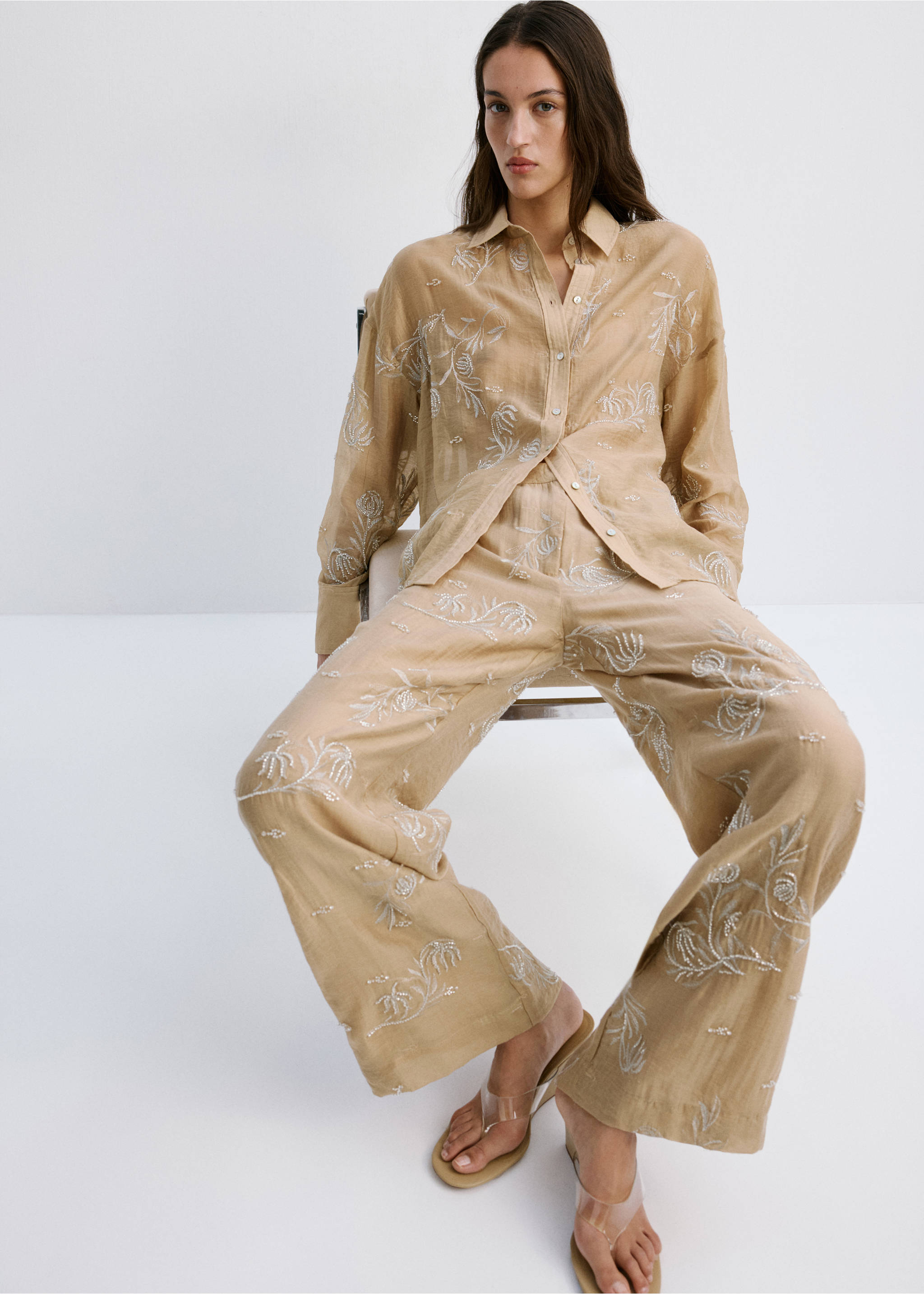 بنطال ليوسيل مطرز - تفاصيل المنتج 6, بيج. Ref: 27049061-00.