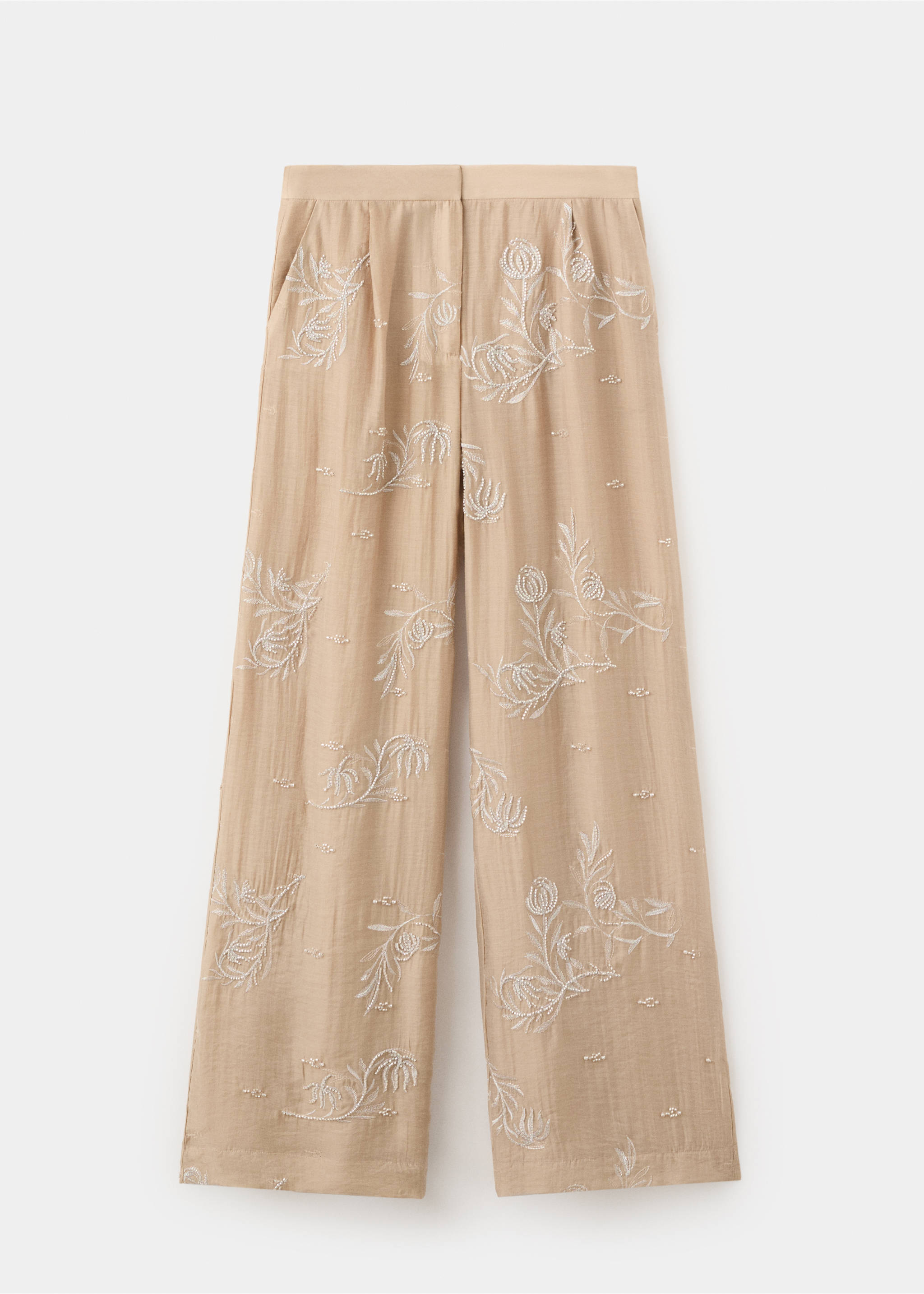 Embroidered lyocell trousers - Article without model, Beige. Ref: 27049061-00.