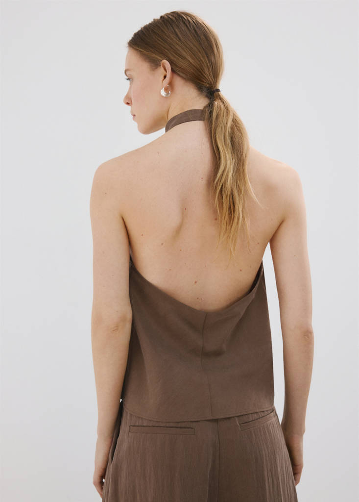 Lyocell top with draped neck — Brown