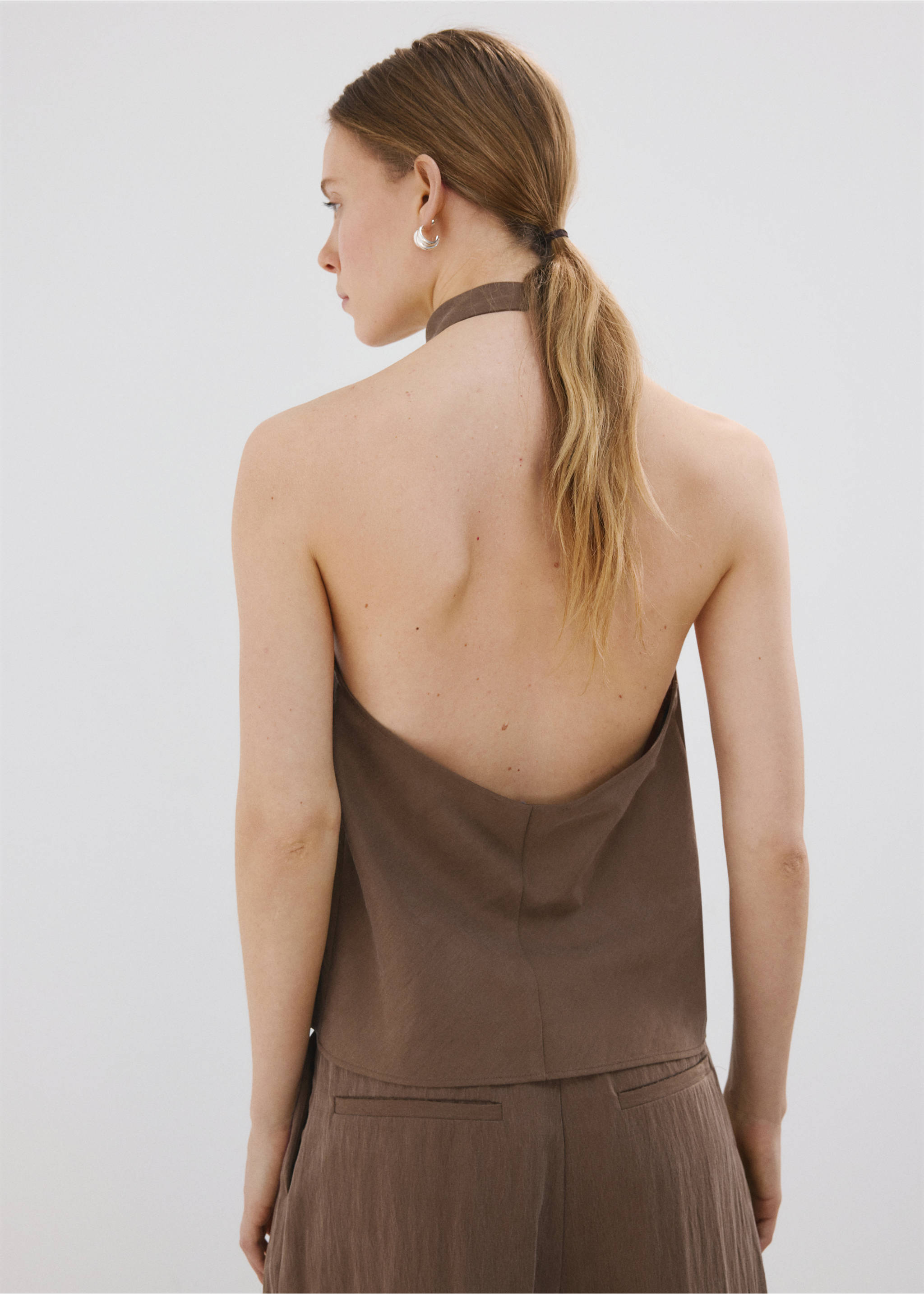 Lyocell top with draped neck - Reverse of the article, Brown. Ref: 27049063-00.