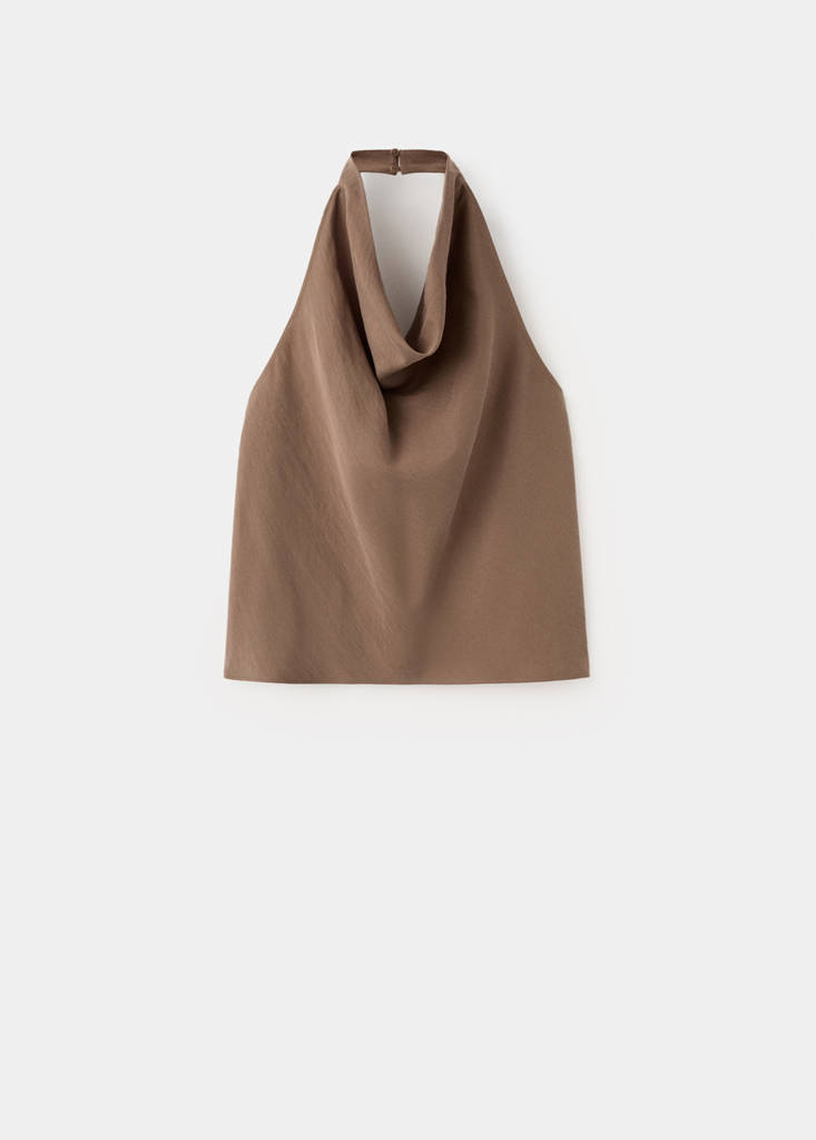 Lyocell top with draped neck — Brown