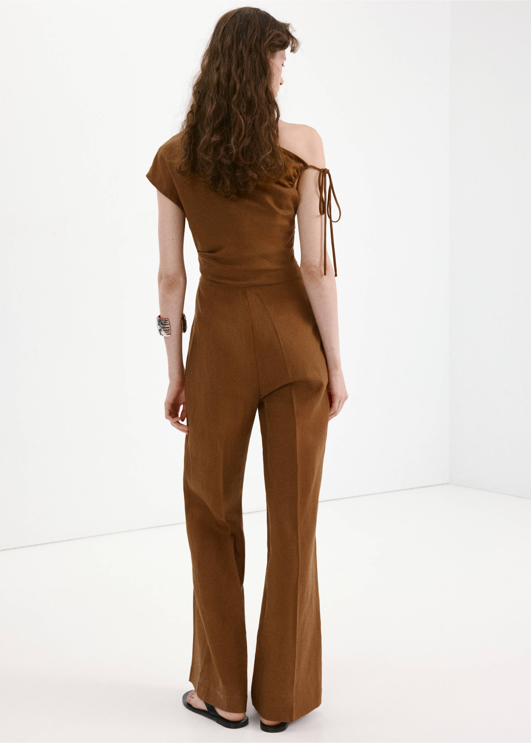 Asymmetric linen lyocell jumpsuit - Reverse of the article, Tobacco Brown. Ref: 27049066-00.