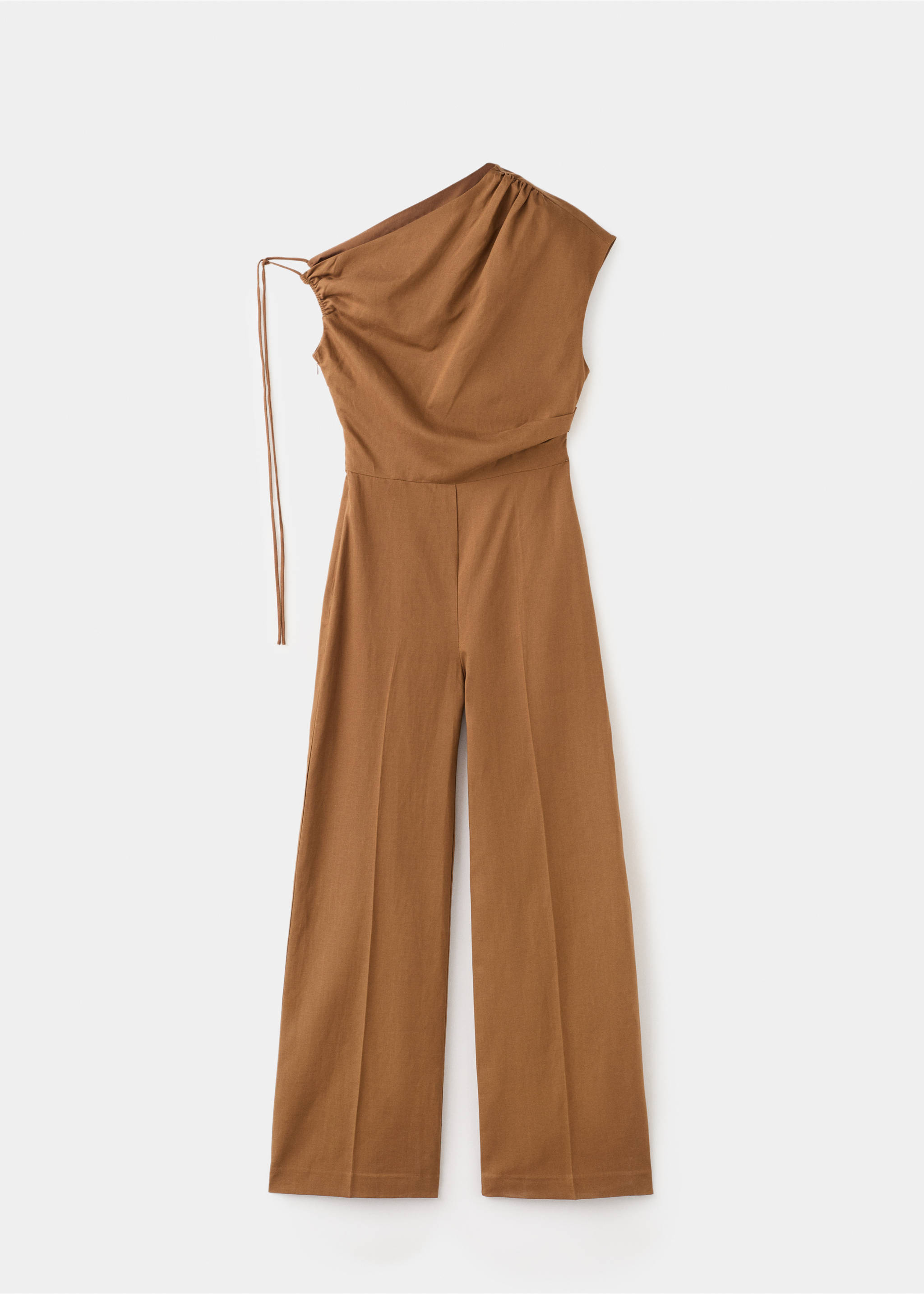 Asymmetric linen lyocell jumpsuit - Article without model, Tobacco Brown. Ref: 27049066-00.