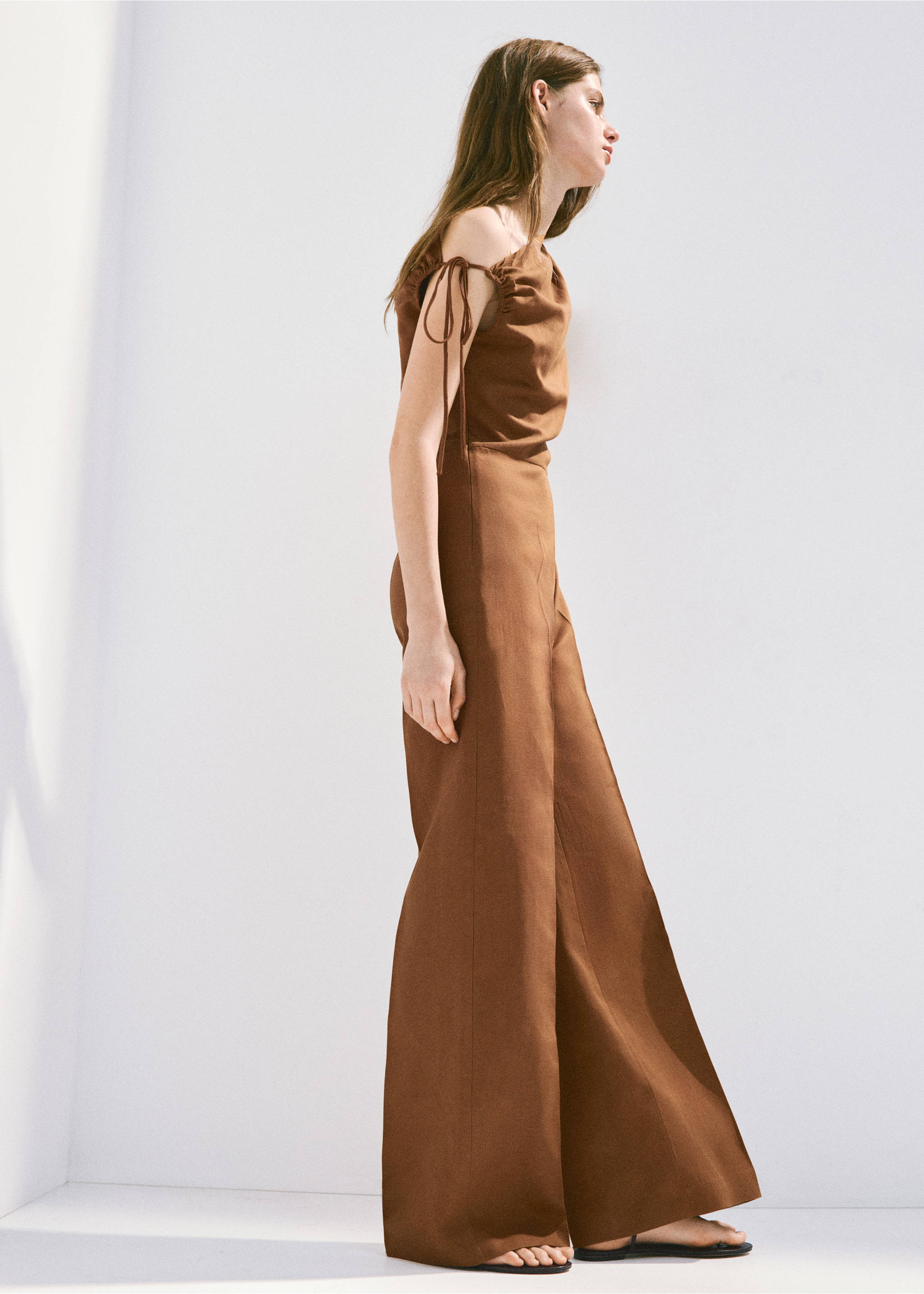Asymmetric linen lyocell jumpsuit - General plane, Tobacco Brown. Ref: 27049066-01.