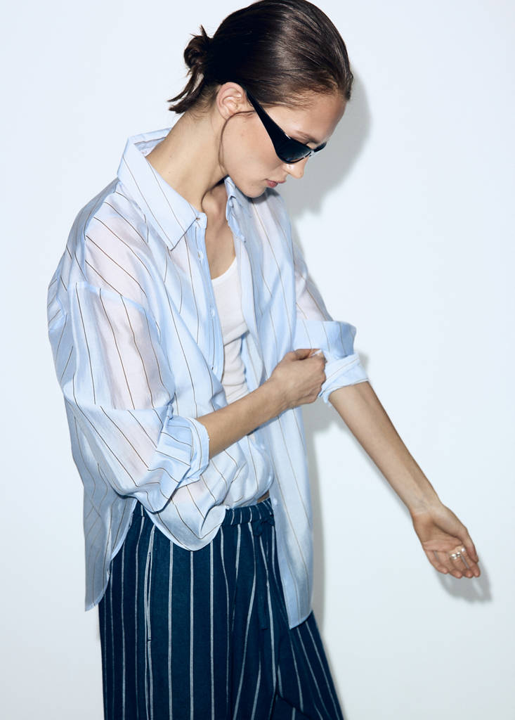 Striped lyocell shirt — Sky Blue