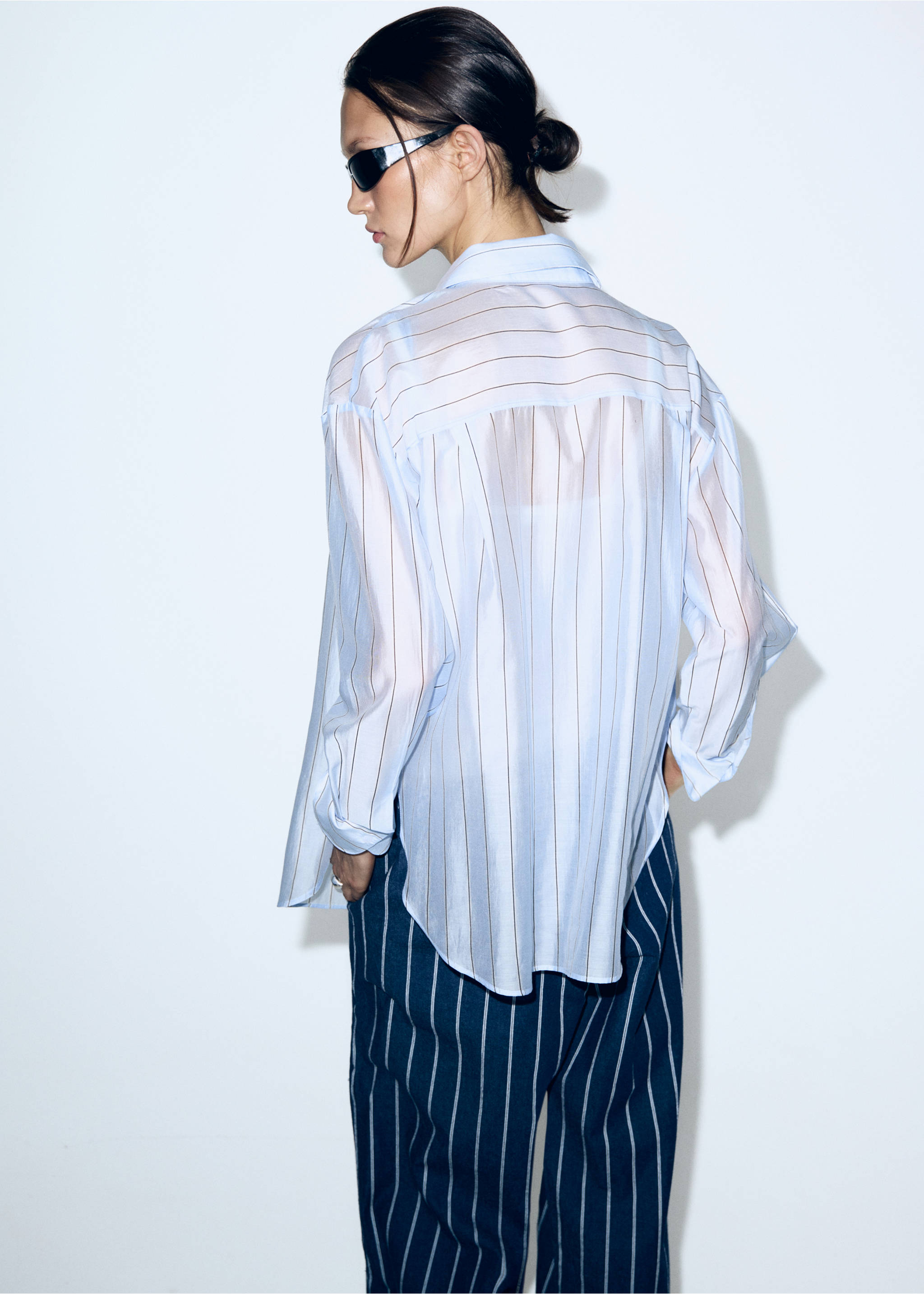 Camisa lyocell rayas - Reverso del artículo, Azul celeste. Ref: 27049069-00.