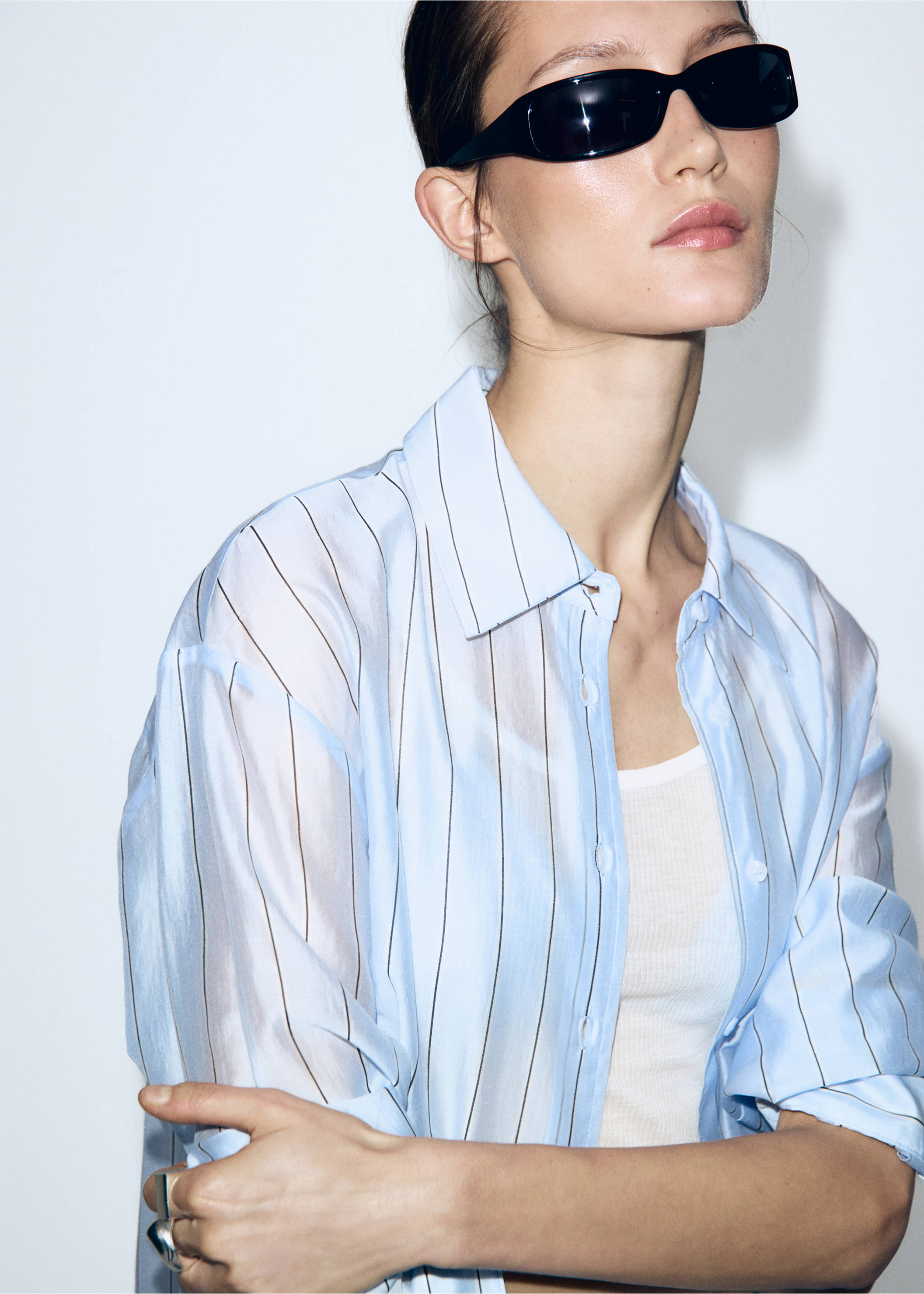 Camisa lyocell rayas - Detalle del artículo 1, Azul celeste. Ref: 27049069-00.