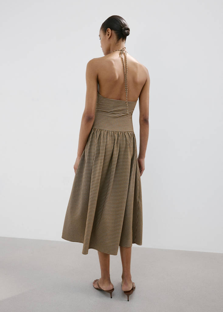 Midi dress with ruched check detail — Khaki
