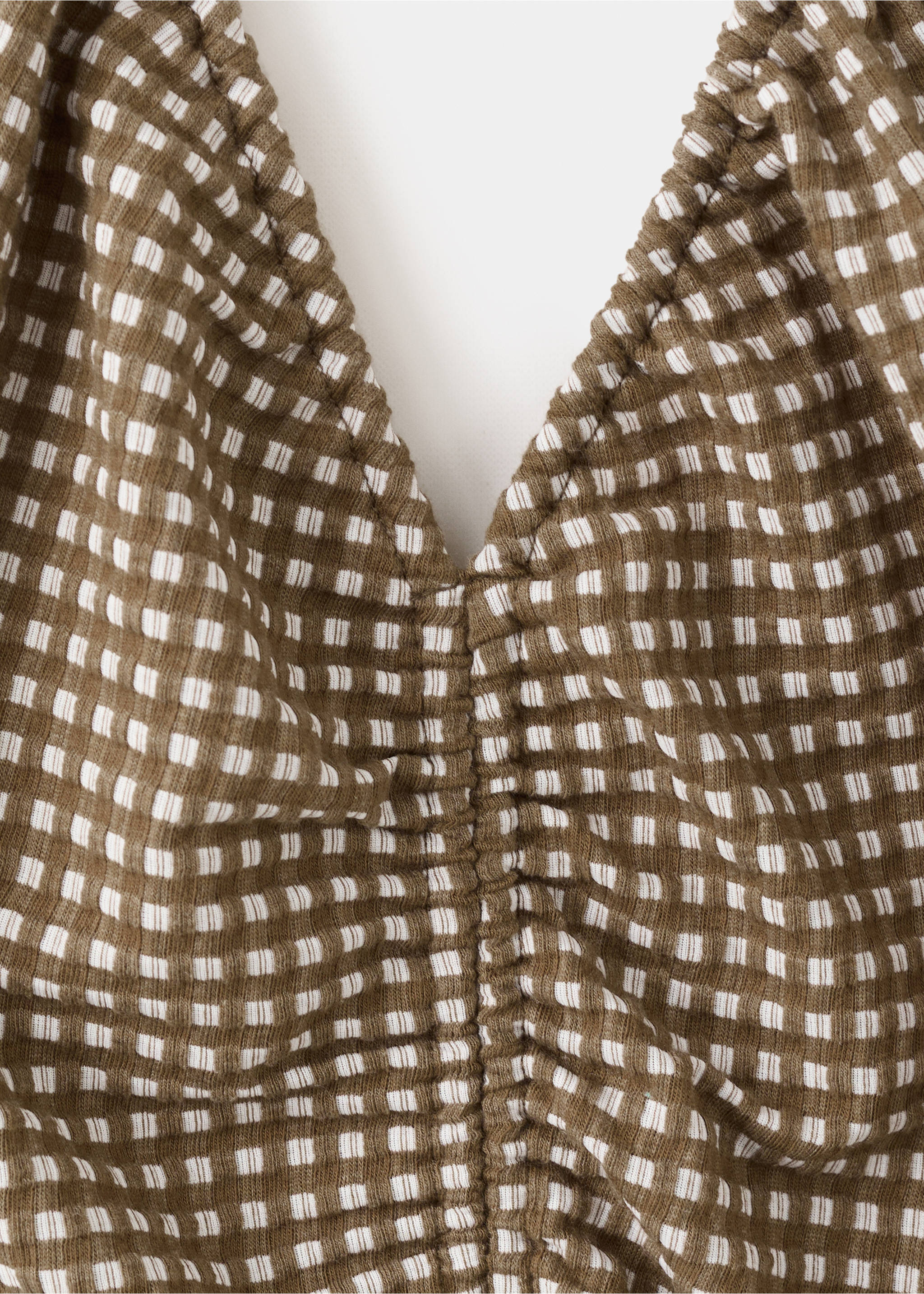 Midi dress with ruched check detail - Details of the article 8, Khaki. Ref: 27049070-00.