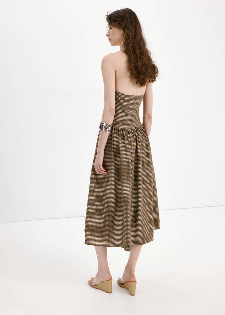 Midi dress with ruched check detail — Khaki