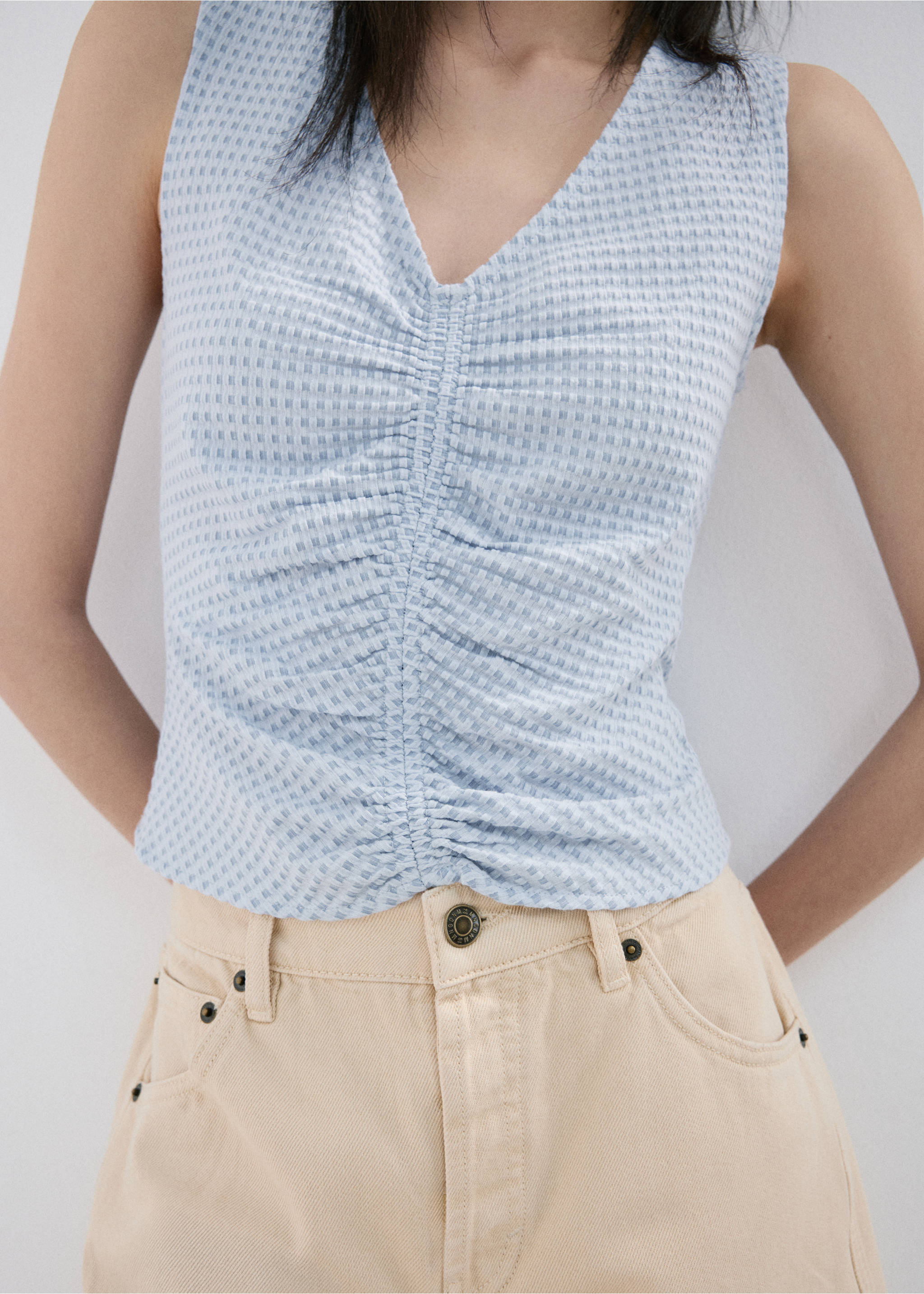 Top ajusté à fronces - Détail de l'article 6, Bleu ciel. Ref: 27049071-00.