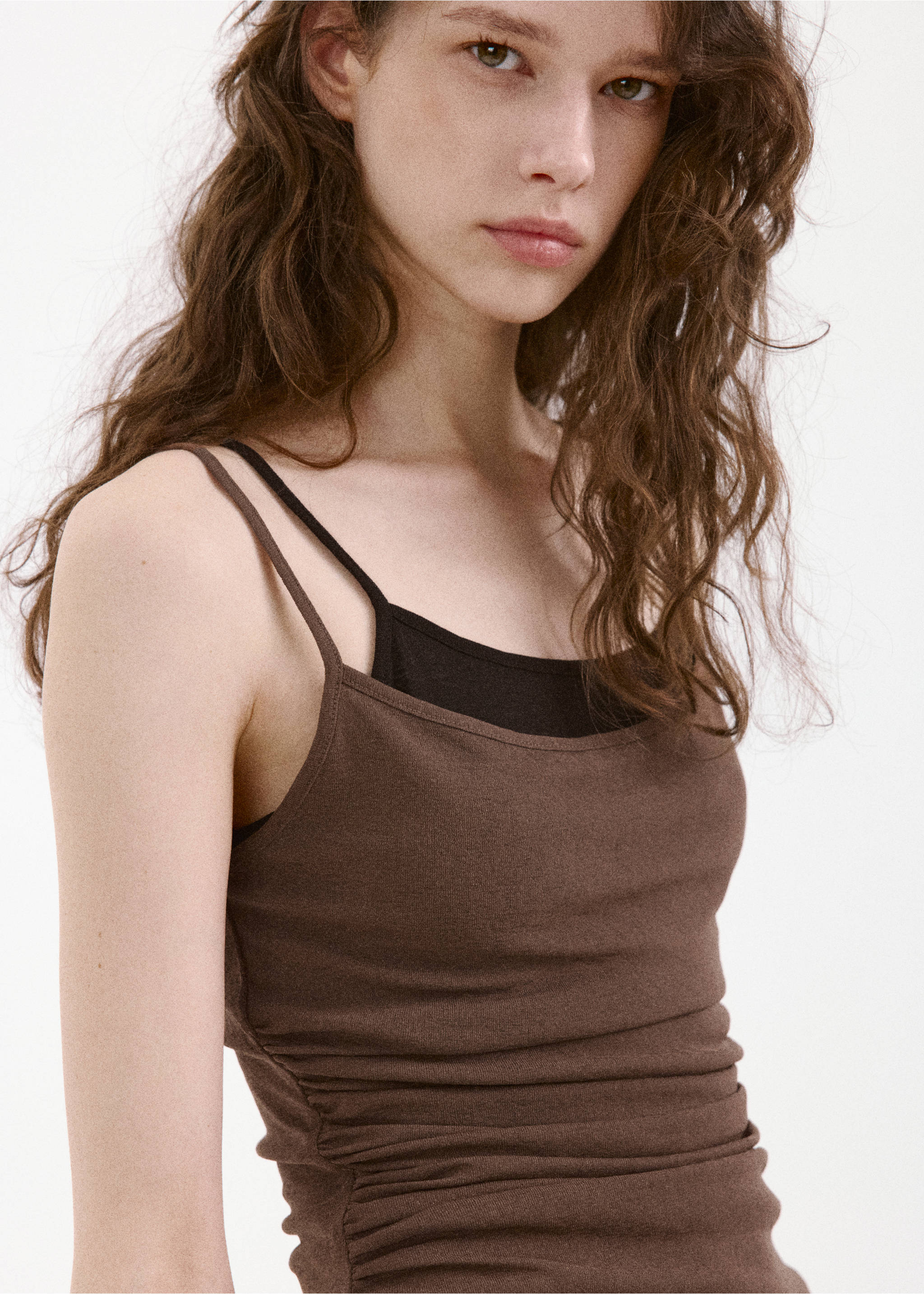 Double draped top - Details of the article 1, Brown. Ref: 27049072-00.