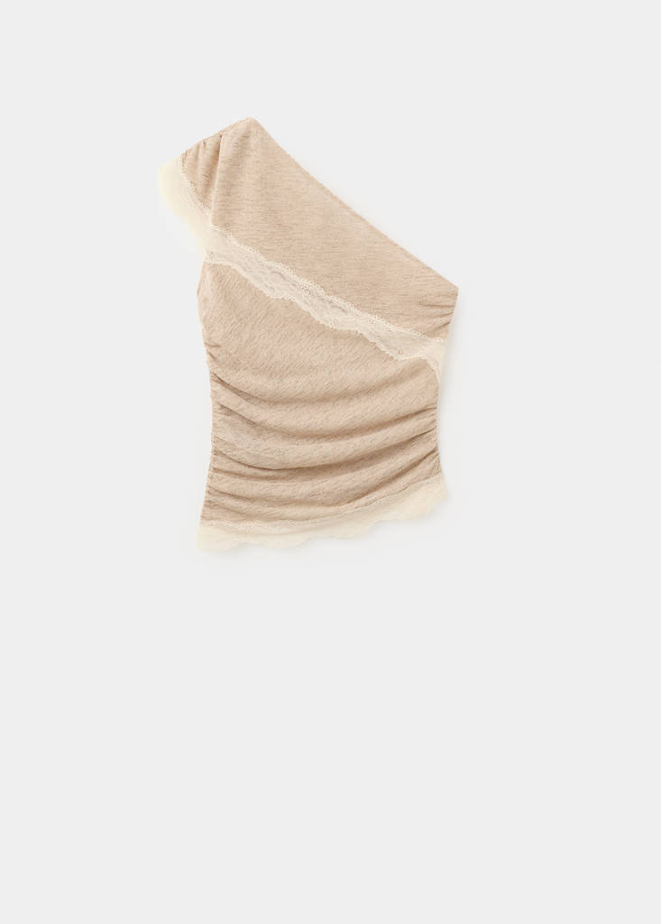 Lace top with asymmetrical neckline — Medium Brown
