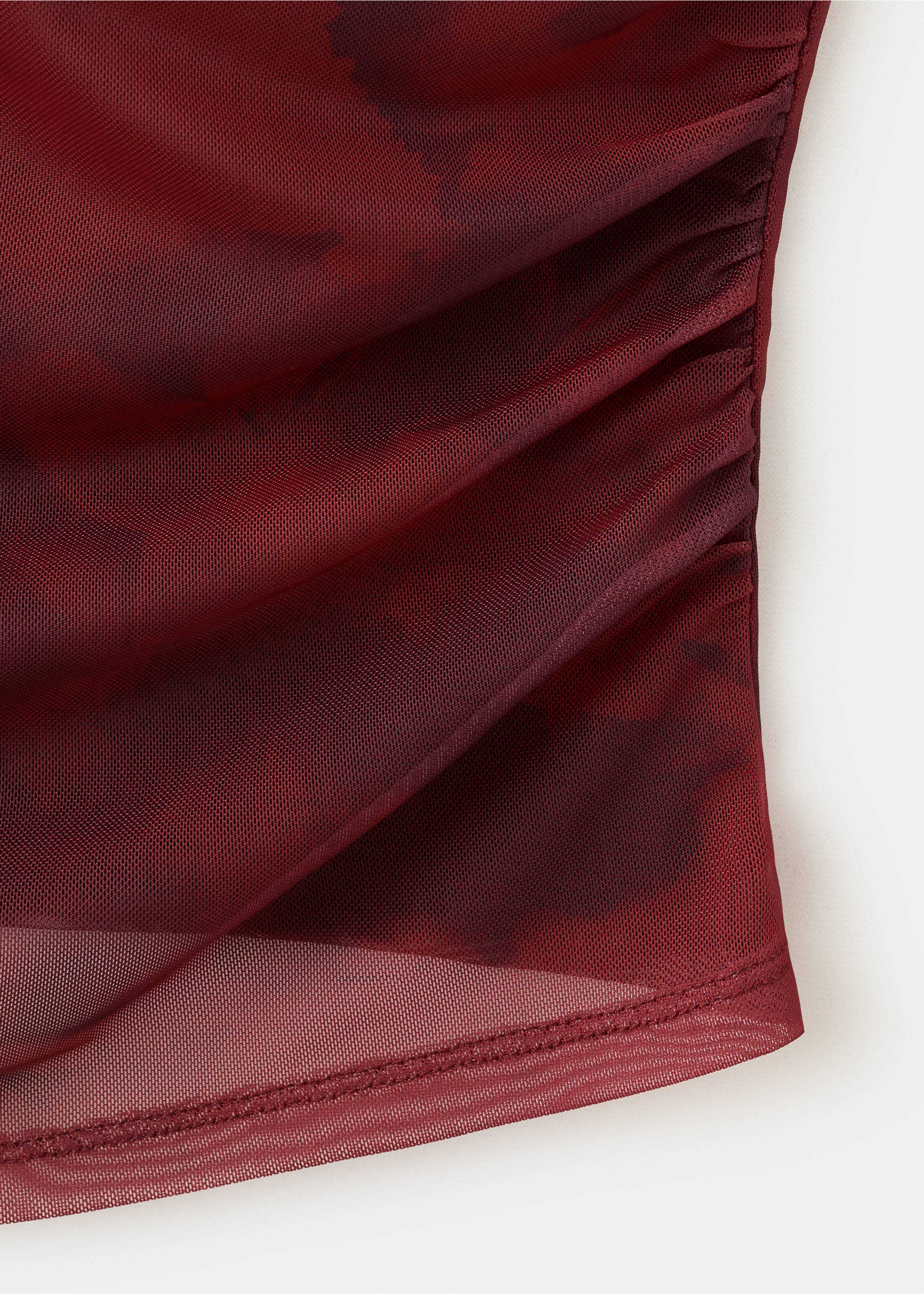 Asymmetric printed top - Details of the article 0, Burgundy. Ref: 27049074-00.