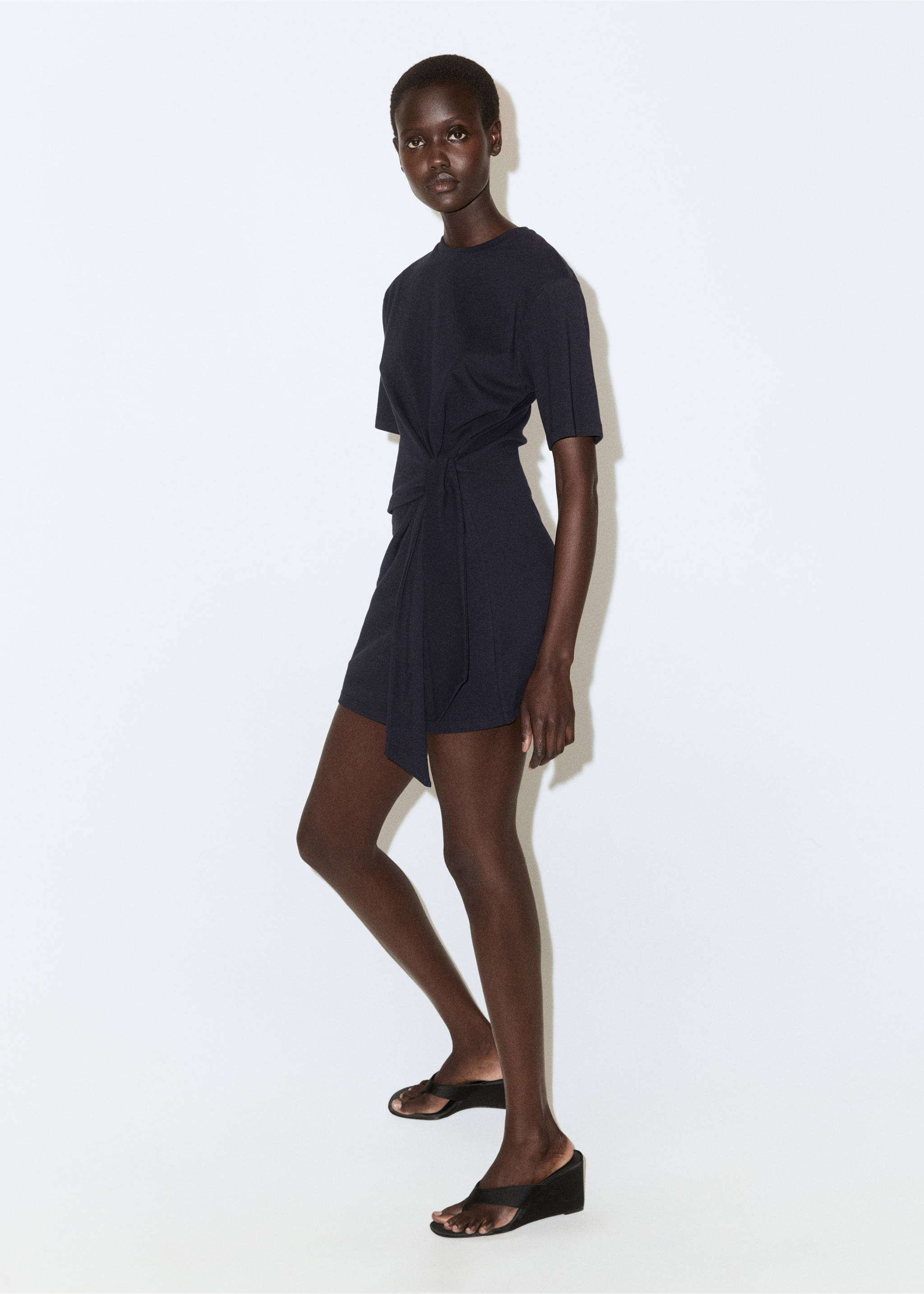 Cotton dress with side bow - General plane, Navy. Ref: 27049076-00.