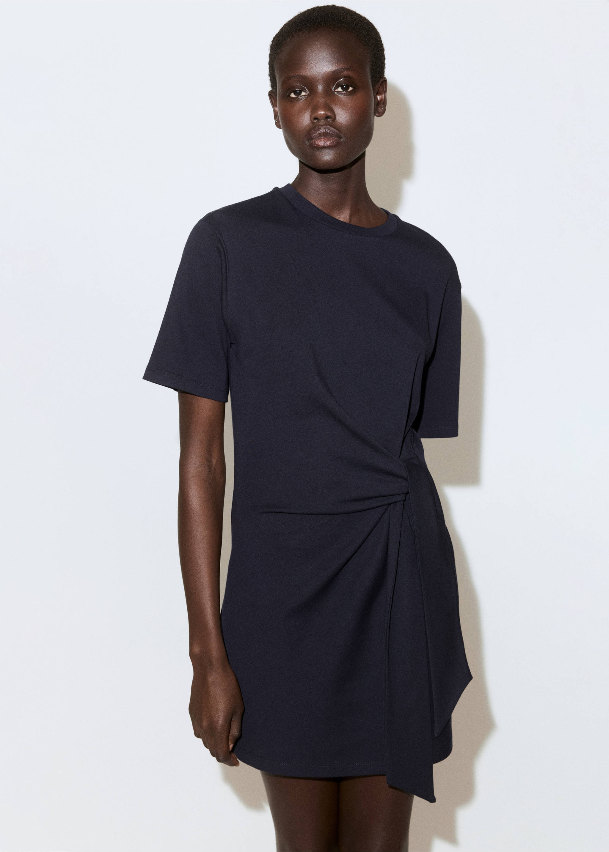 Cotton dress with side bow - Medium plane, Navy. Ref: 27049076-00.