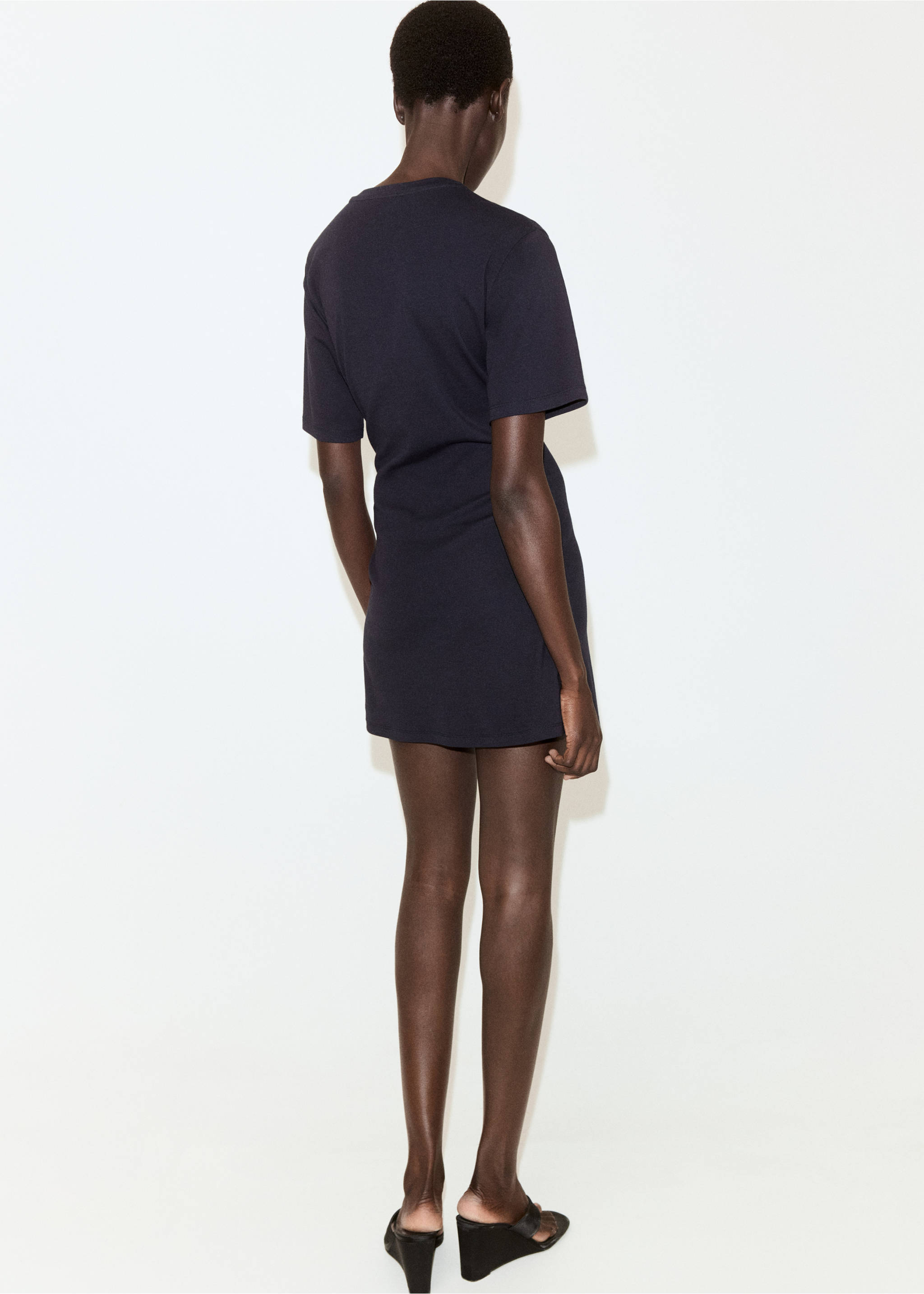 Cotton dress with side bow - Reverse of the article, Navy. Ref: 27049076-00.