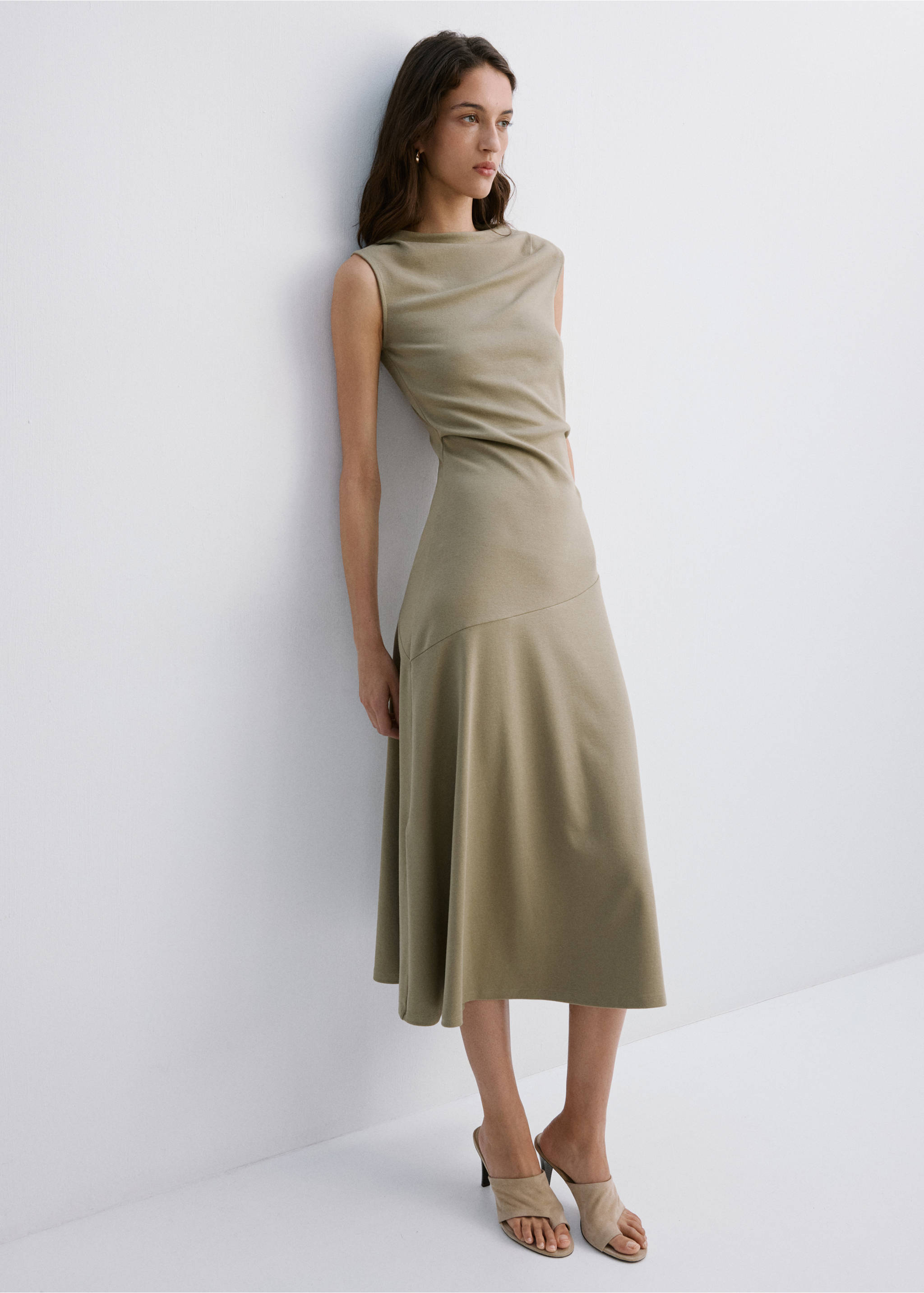 Draped midi-dress - General plane, Khaki. Ref: 27049077-00.
