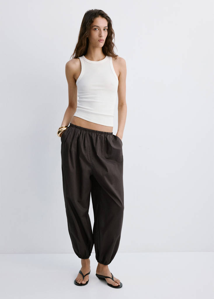 Mango Baggy Cotton Pants In Brown