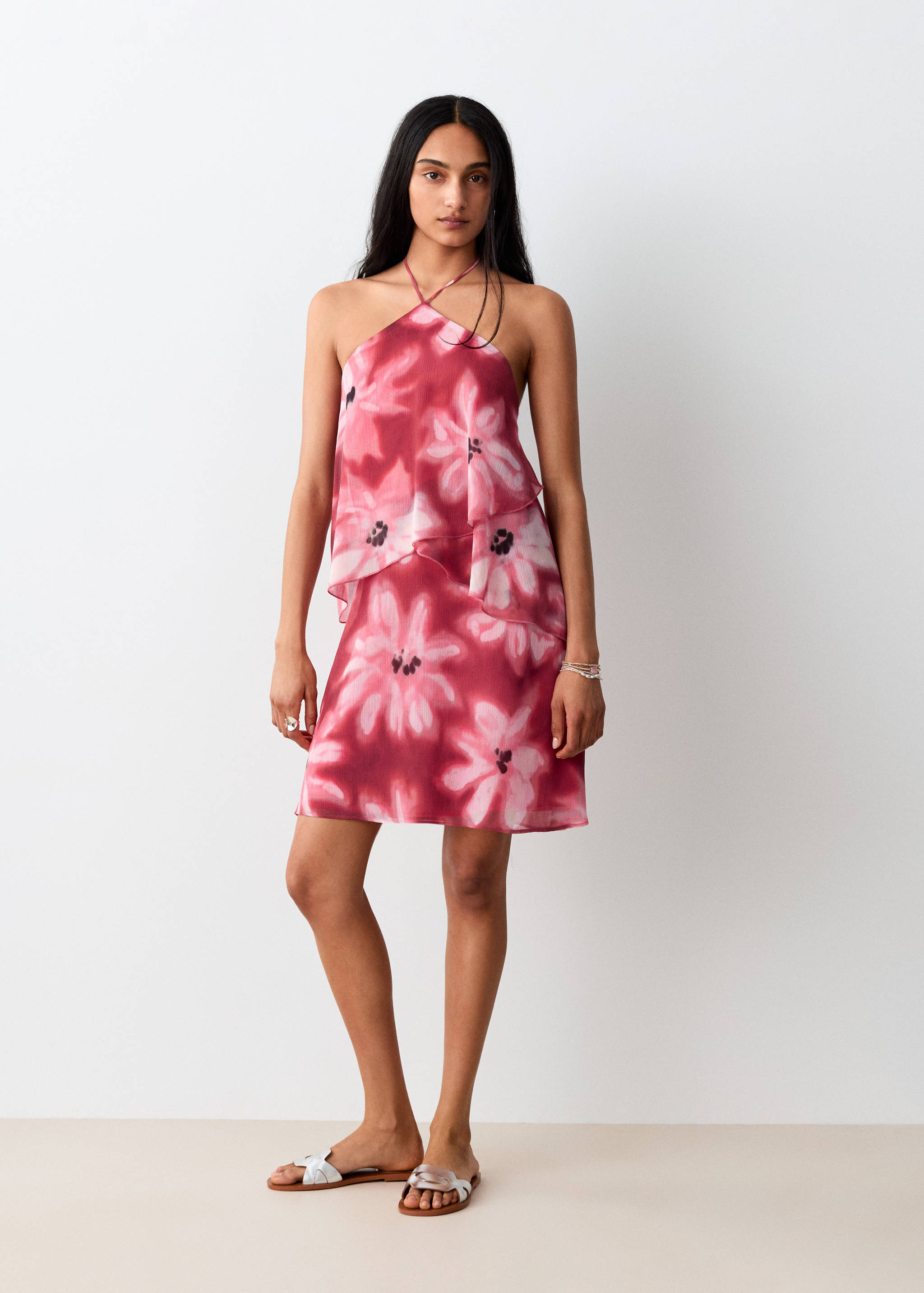 فستان هالتر بنقشة زهور - رؤية عامة