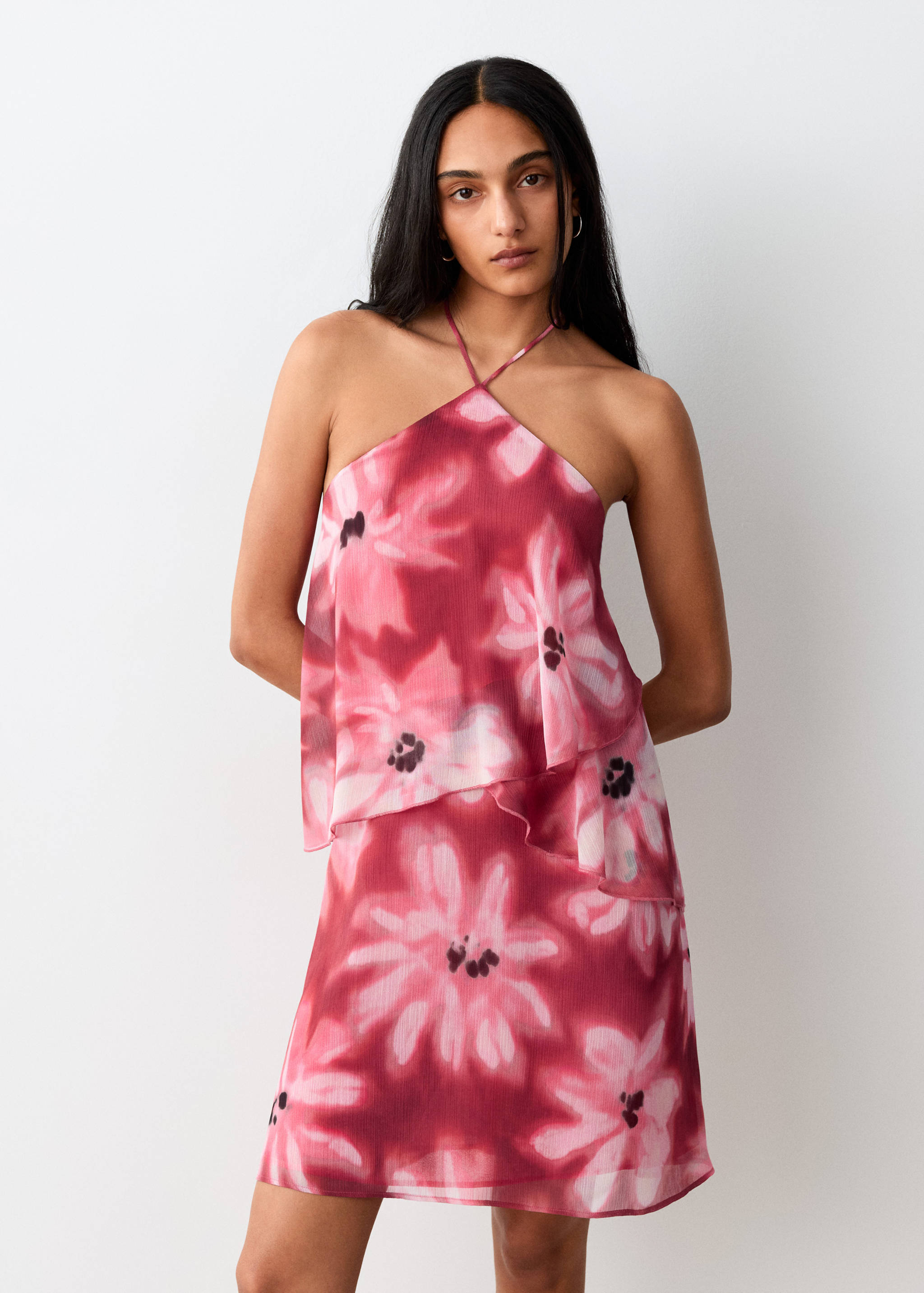 فستان هالتر بنقشة زهور - رؤية وسط