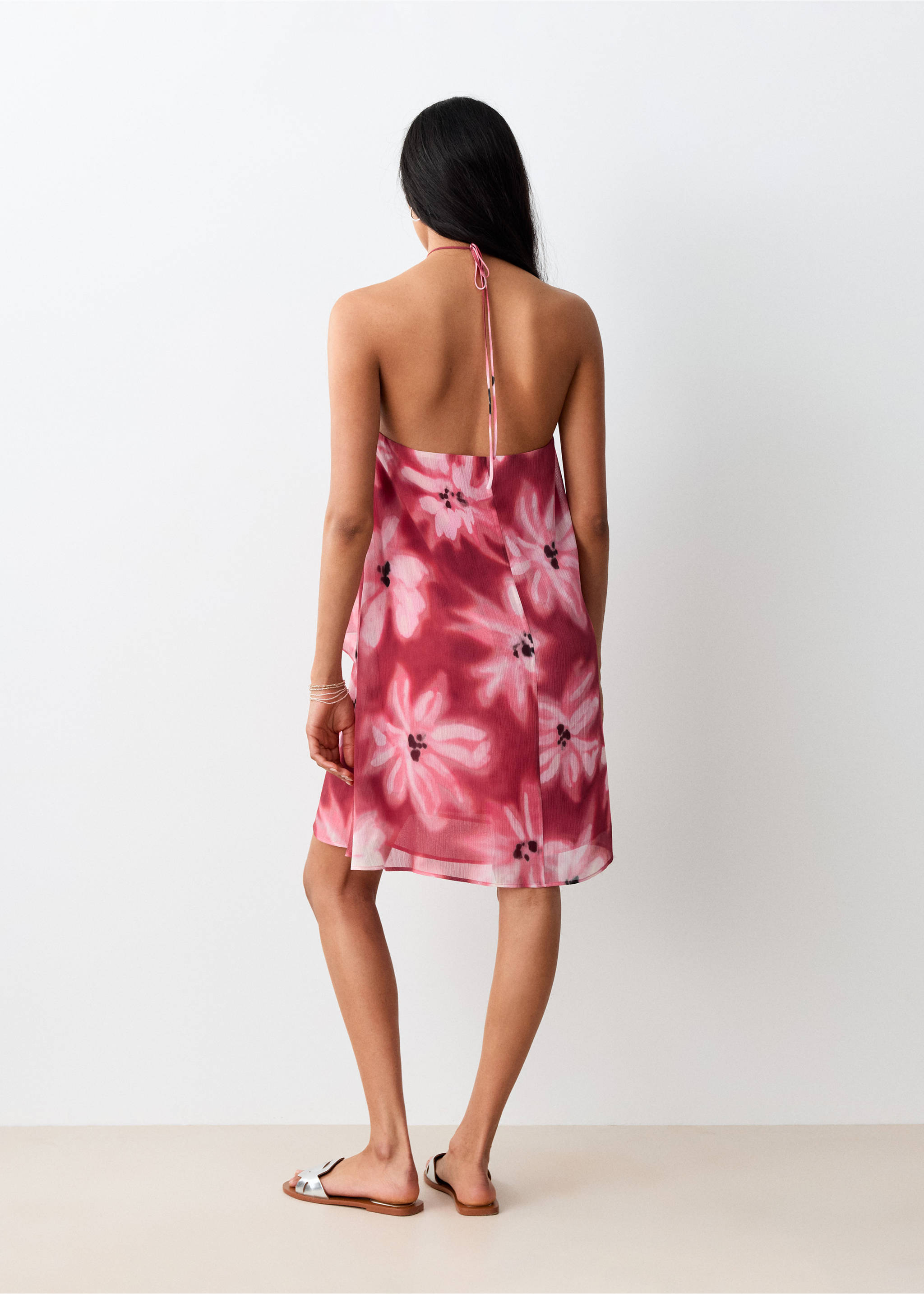 فستان هالتر بنقشة زهور - الجهة الخلفية للمنتج, كستنائي. Ref: 27049212-00.