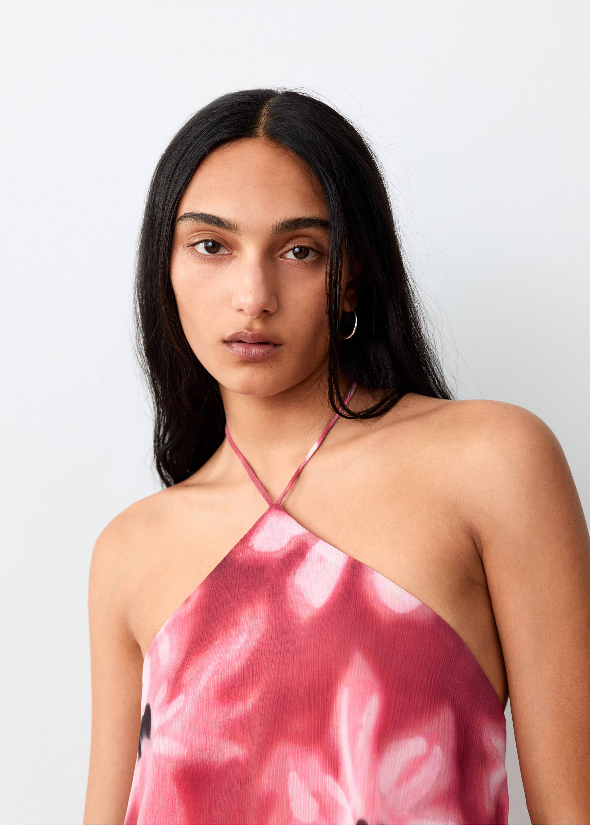 فستان هالتر بنقشة زهور - تفاصيل المنتج 1, كستنائي. Ref: 27049212-00.