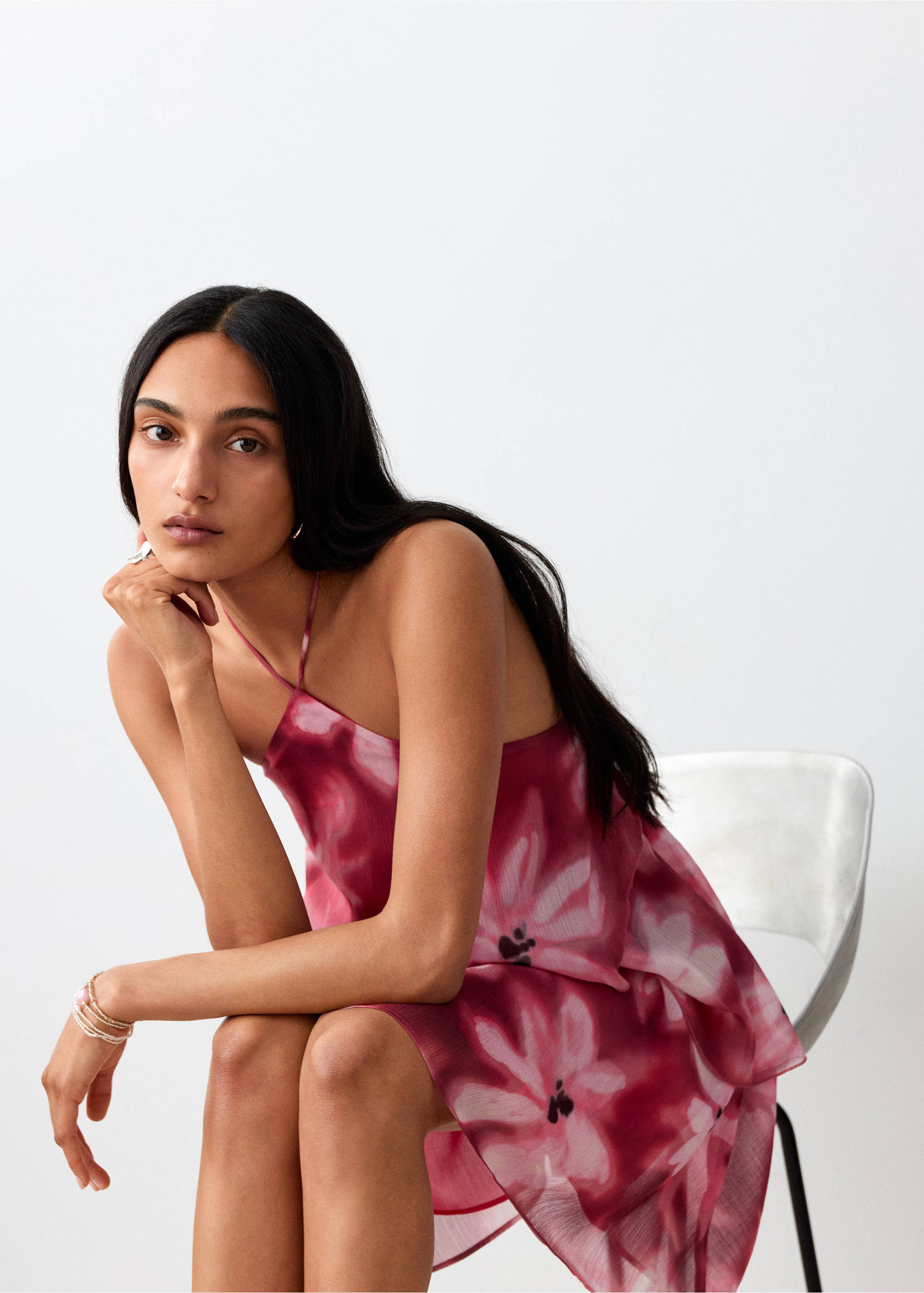 فستان هالتر بنقشة زهور - تفاصيل المنتج 2, كستنائي. Ref: 27049212-00.