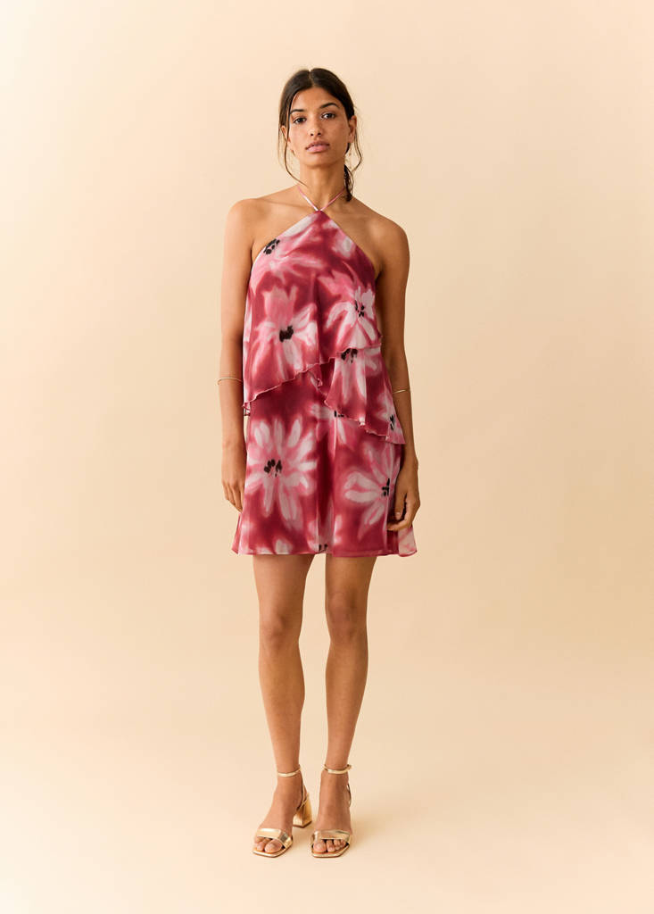 Floral-print halter dress — Maroon