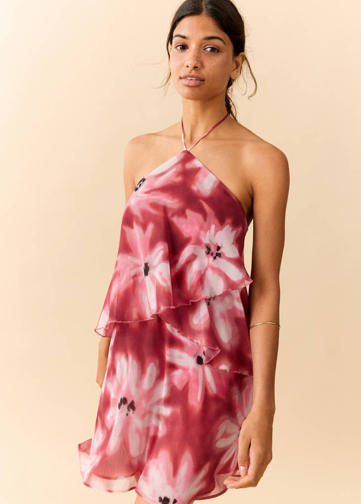 Floral-print halter dress — Maroon