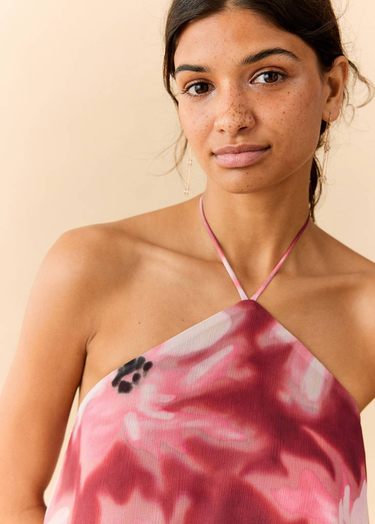 Floral-print halter dress — Maroon