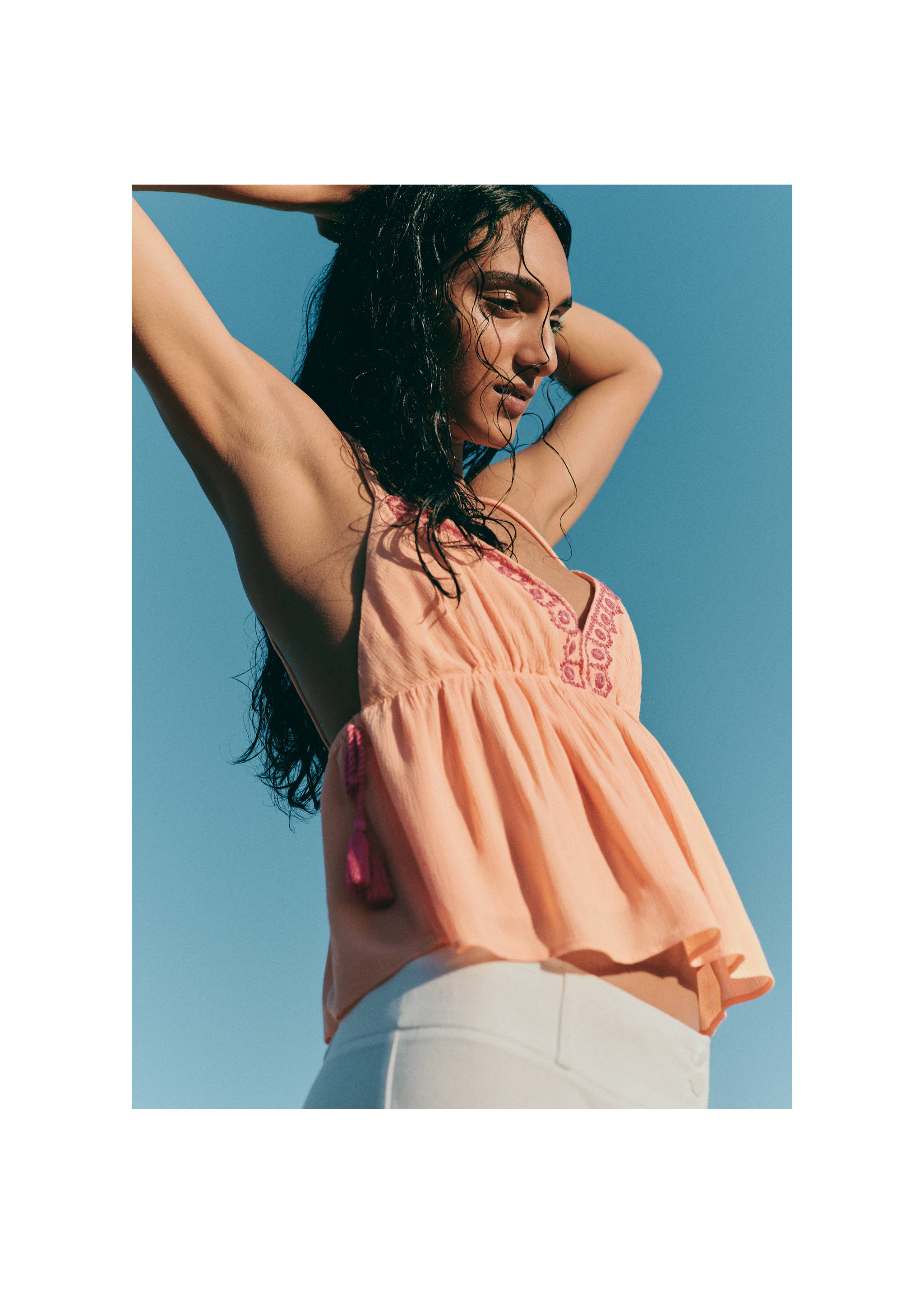 Embroidered detail strappy top - Details of the article 5, Peach. Ref: 27049215-00.