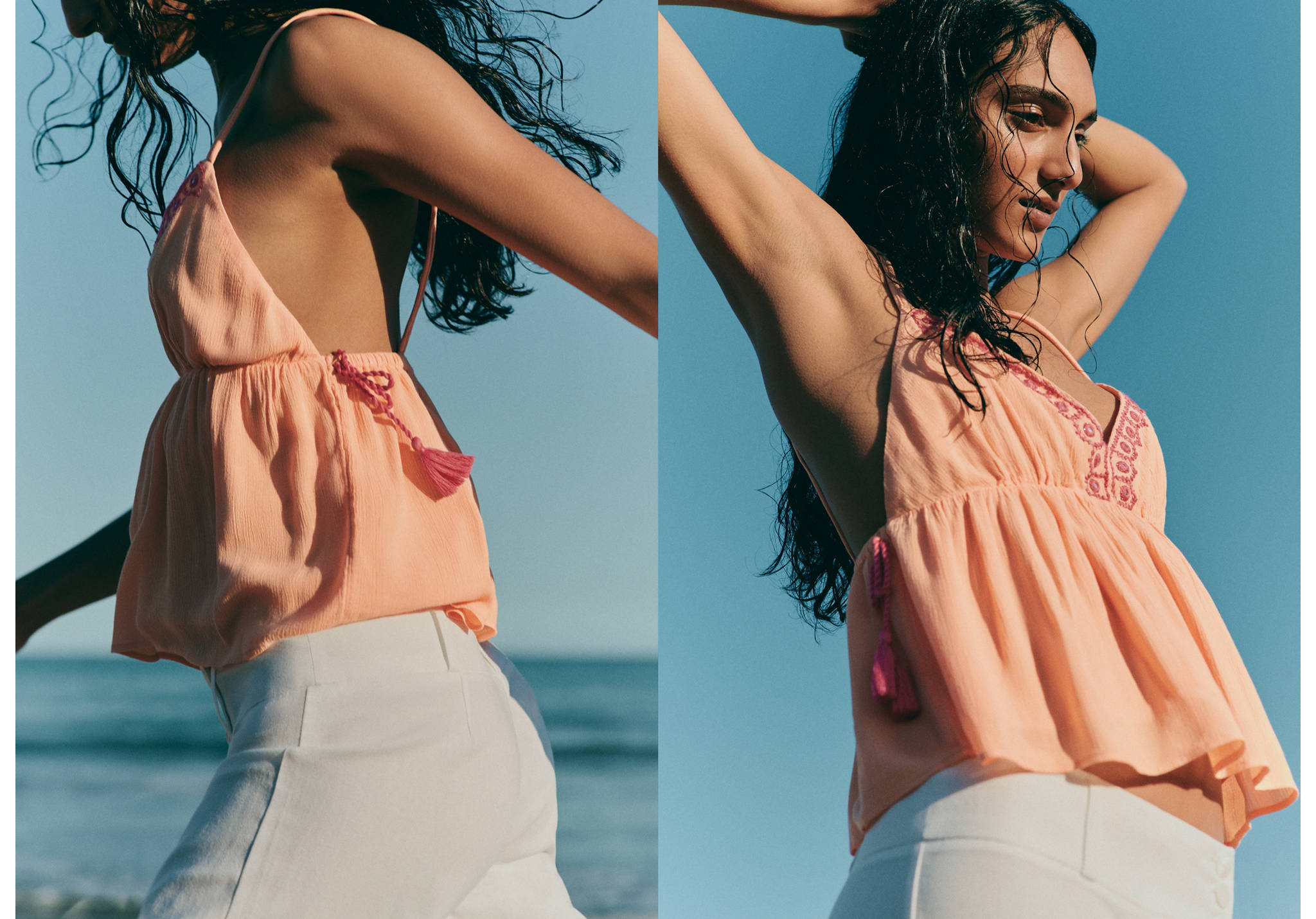 Embroidered detail strappy top - Panoramic plane