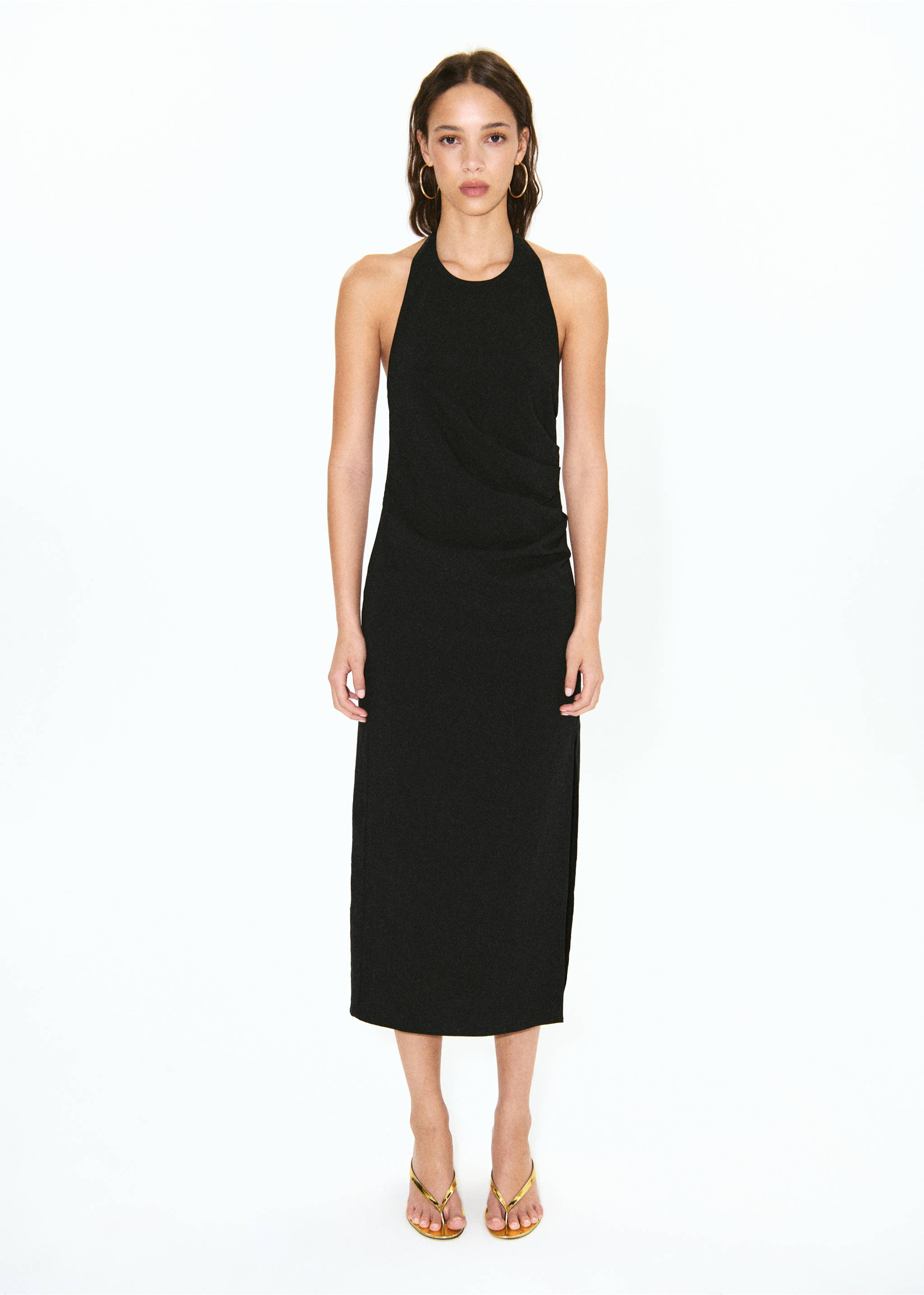 Vestido halter drapeado - Plano general, Negro. Ref: 27049216-00.