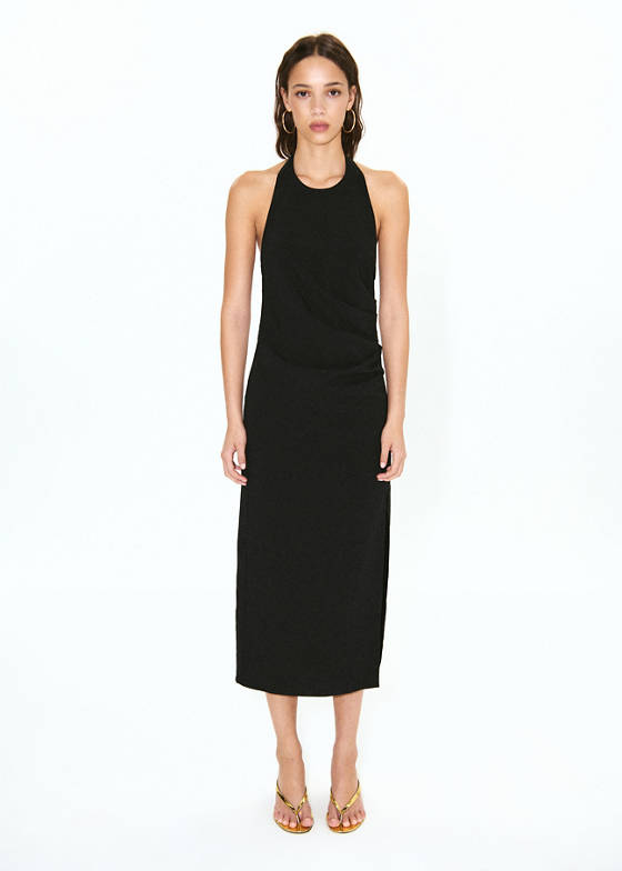 Drape halter yaka elbise