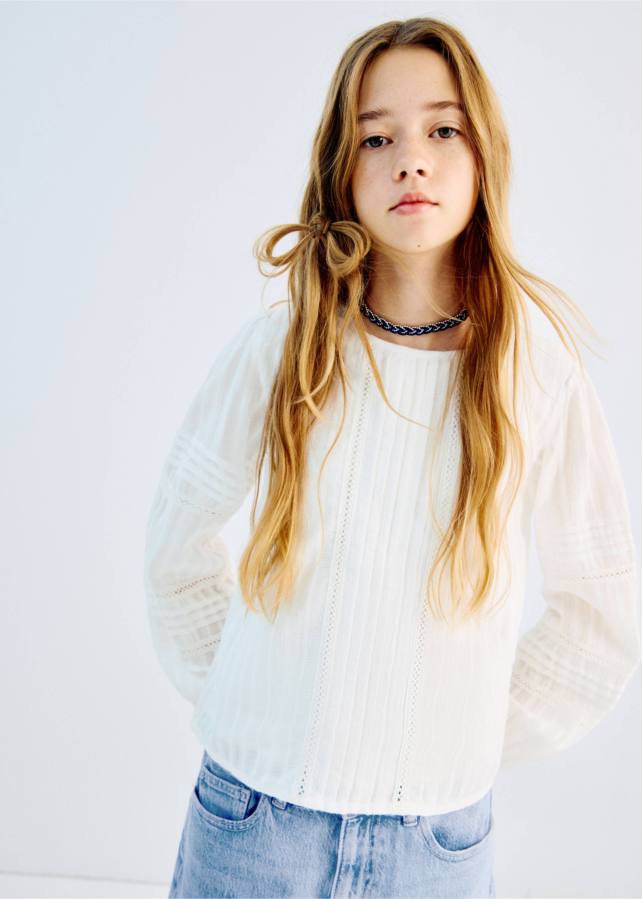 刺绣棉质上衣 - null, 灰白. Ref: 27051170-00.