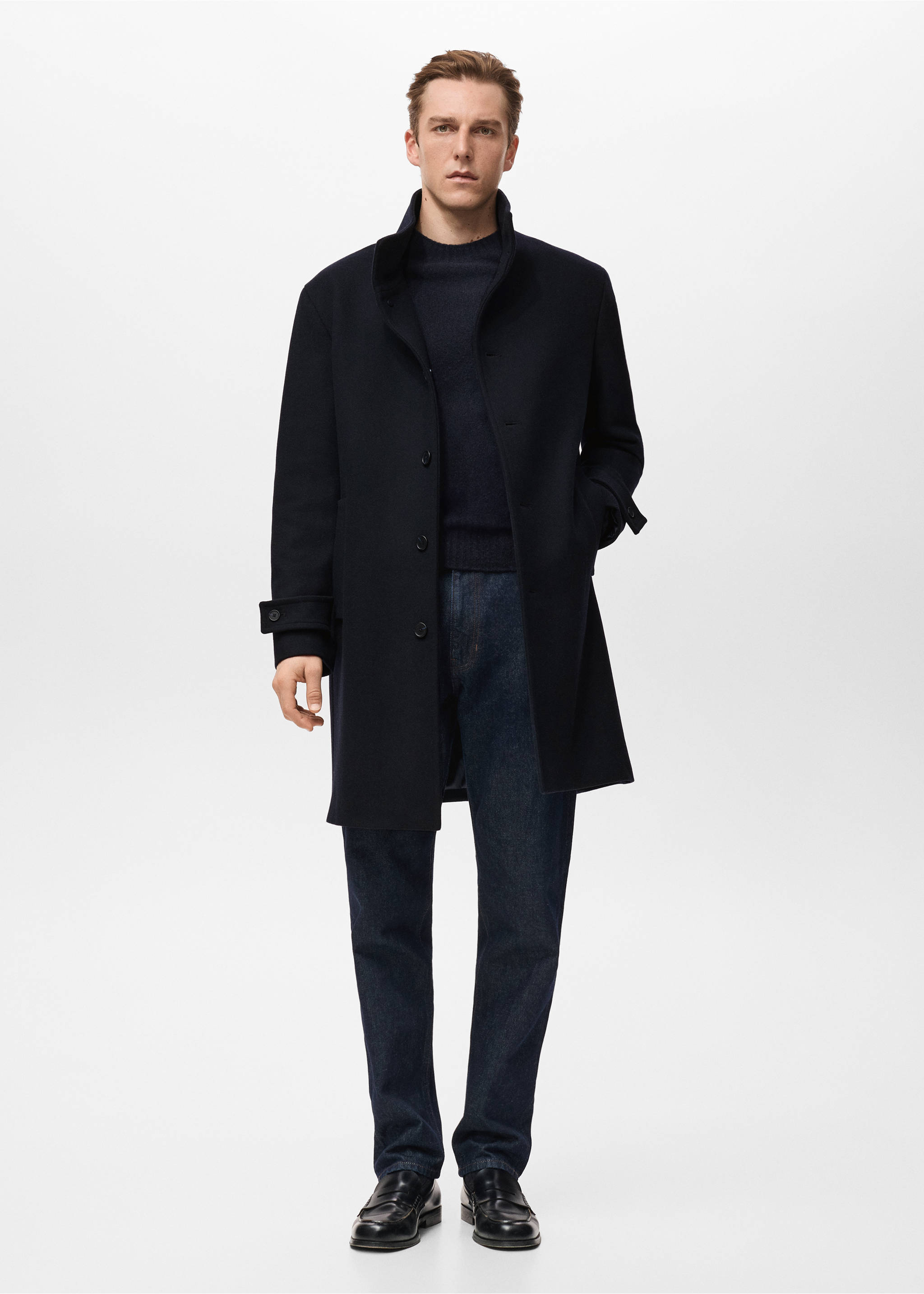 معطف من الصوف برقبة عالية - رؤية عامة, أزرق غامق. Ref: 27051174-00.