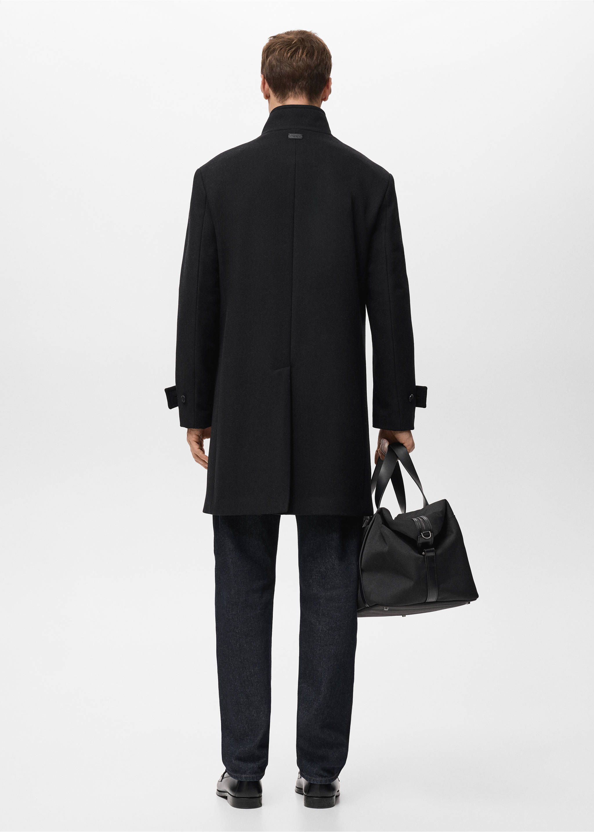 Wool funnel neck coat - Reverse of the article, Black. Ref: 27051174-00.